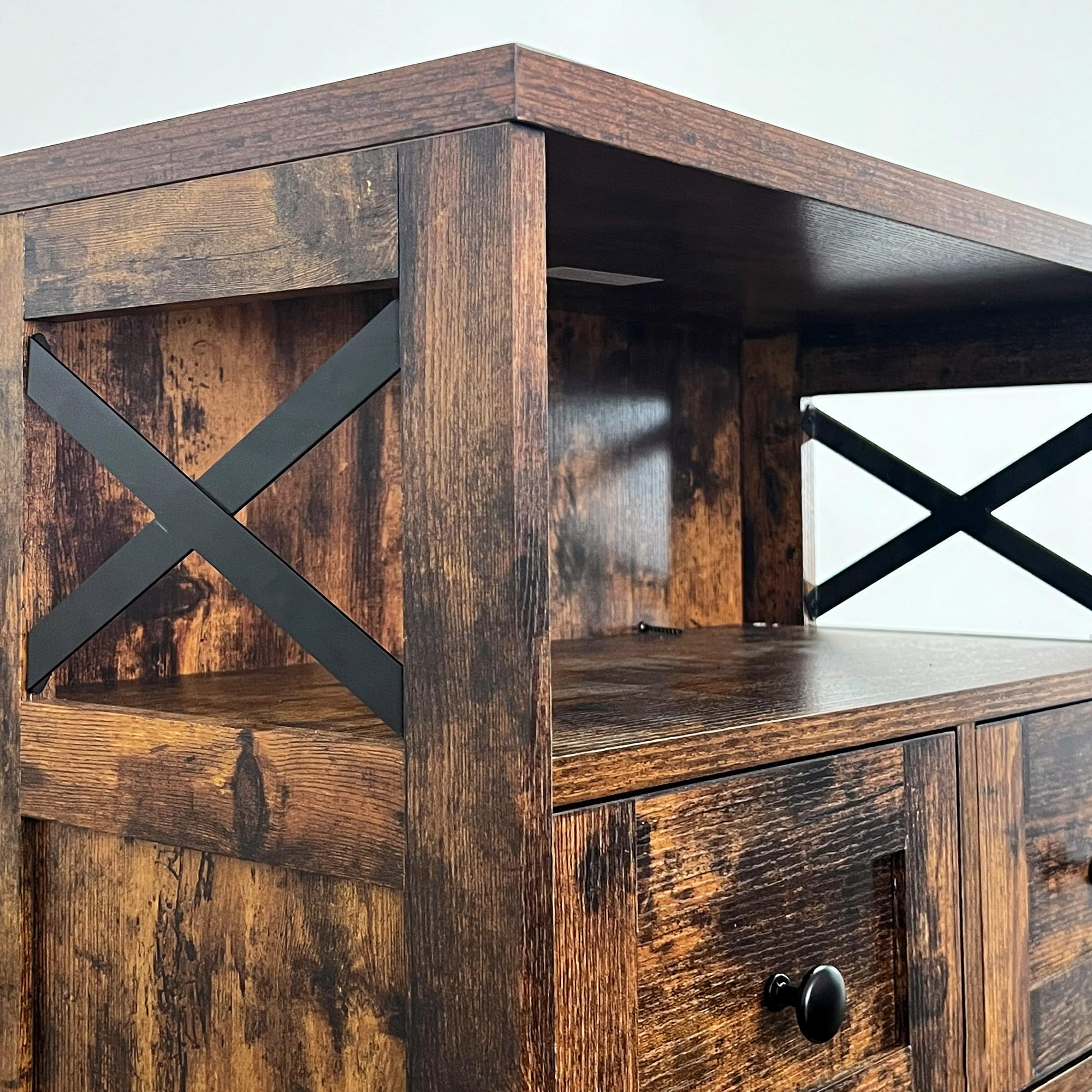 Rustic Farmhouse Storage Cabinet with Drawers & Shelves - Kitchen & Living Room Organizer