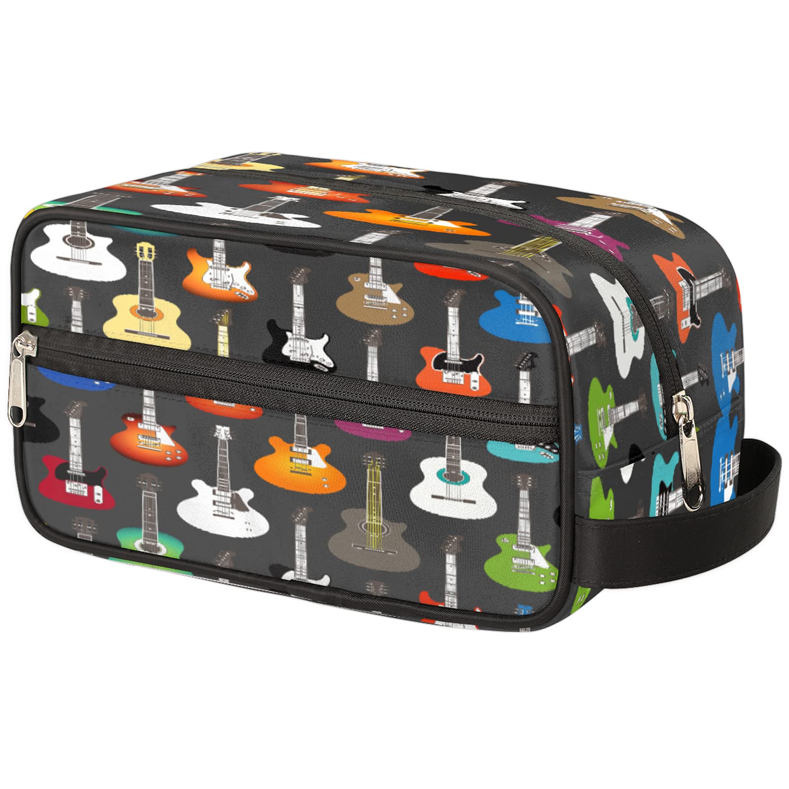 Guitar Pattern Travel Toiletry Bag - Waterproof Cosmetic Organizer for Women & Men, Perfect for Camping & Gym