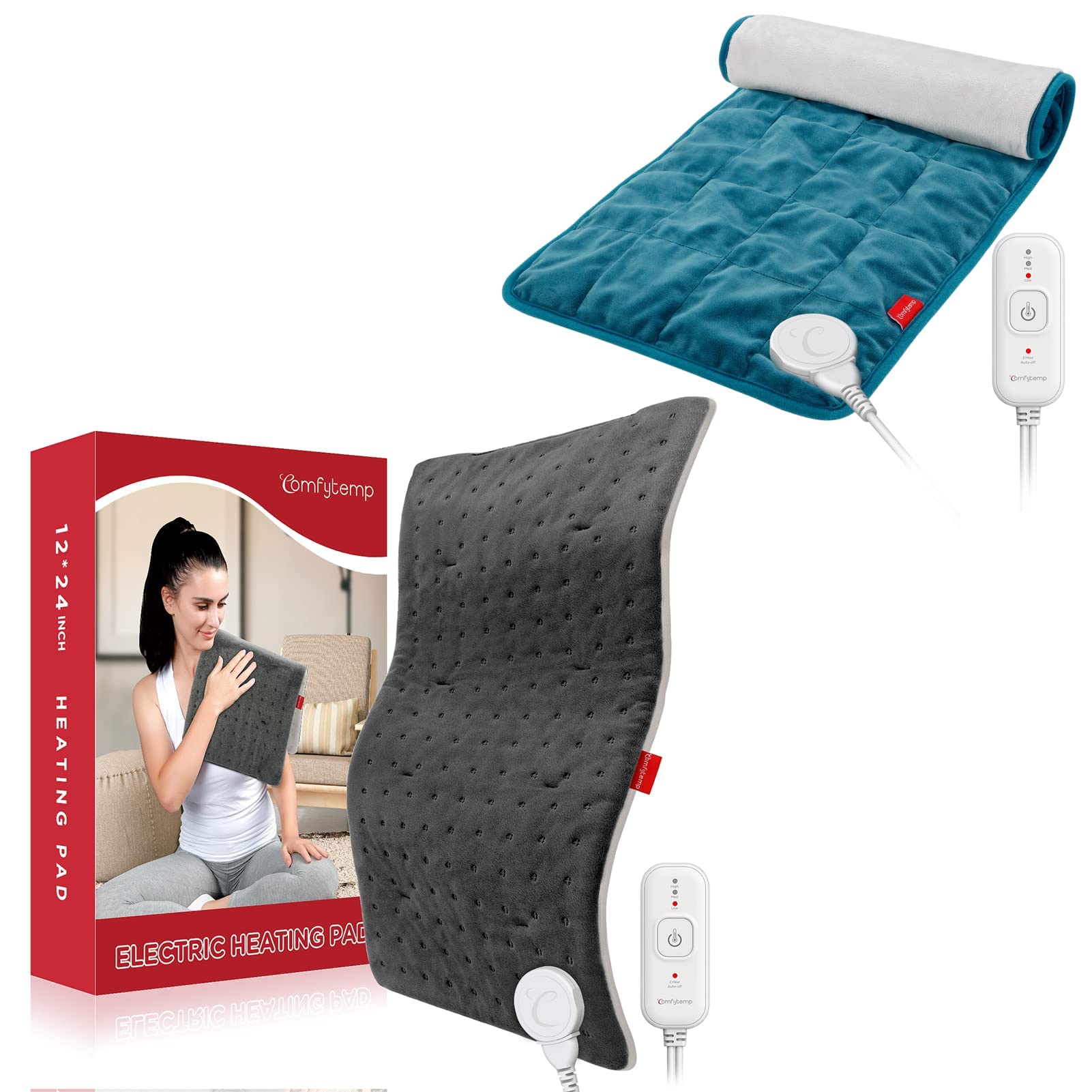 12x24 Inch Electric Heating Pad for Back Pain Relief - Weighted & Adjustable Heat Therapy Pad for Shoulder, Neck, and Muscle Relaxation - Perfect for Home, Office, and Winter Use