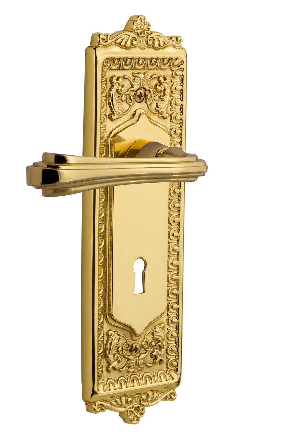 Vintage Egg & Dart Plate Double Dummy Door Knob with Keyhole Fleur Lever in Polished Brass - Classic Home Decor for Interior Doors, Bedrooms & Victorian Style Houses