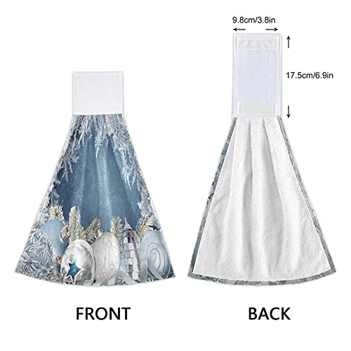 Silver Christmas Snowflake Kitchen Hand Towels - 2 Pack Super Absorbent Winter Blue Hanging Oven Towels with Loop | Dishcloth, Tea Towel & Bar Mop for Bathroom, Tabletop & Holiday Decor