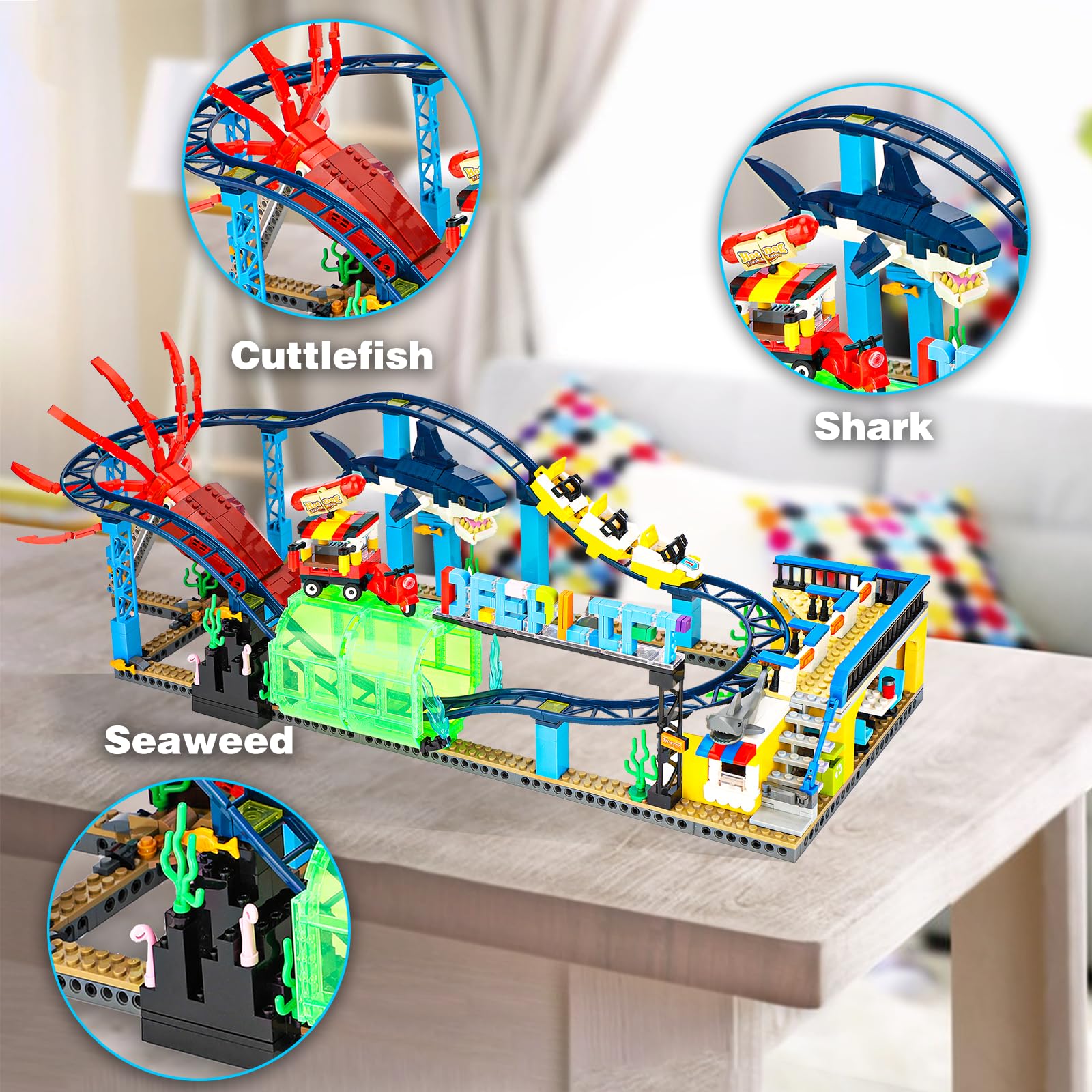 1308PCS Roller Coaster Building Blocks Set - Compatible with Lego for Boys & Girls Ages 8-14 | Friends Aquarium Theme with Sharks & Cuttlefish | STEM Educational Toy for Birthday Gifts & Creative Play