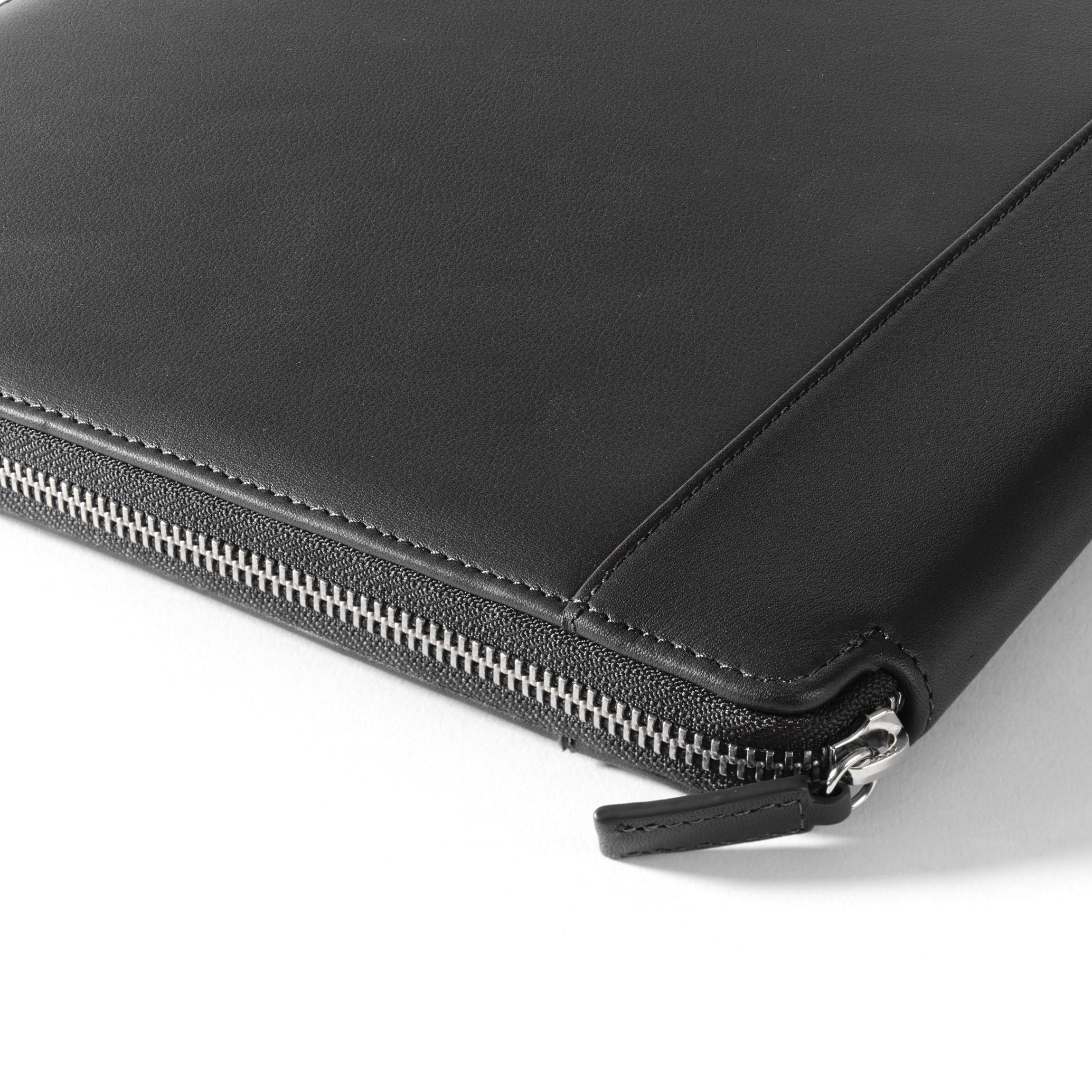 Premium Black Onyx Leather Executive Zippered Portfolio with Tablet Pocket - Ideal for Business Meetings, Travel & Professional Organization