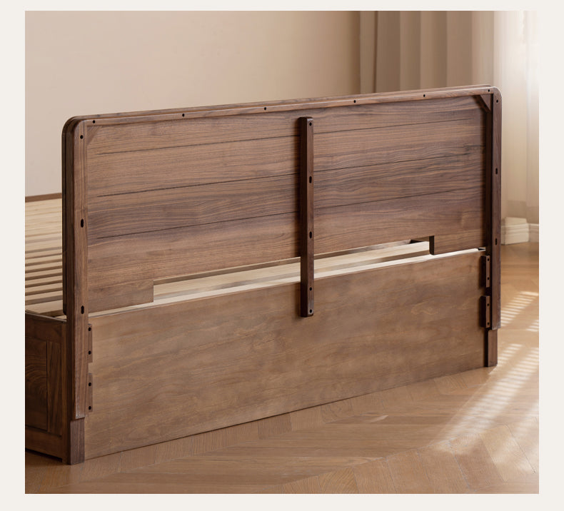 Premium Black Walnut & Oak Solid Wood Bed Frame - Modern Platform Bed for Master Bedroom, Guest Room, or Dormitory