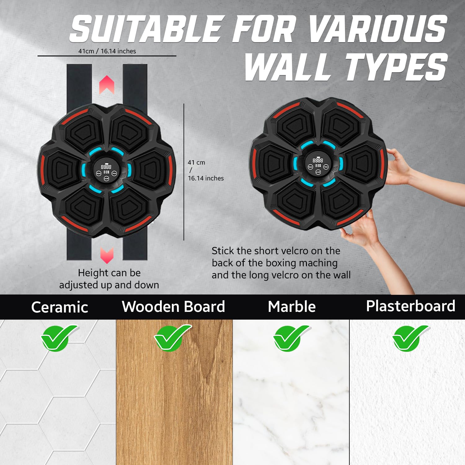 Music Boxing Machine for Adults & Kids - Wall Mounted Punching Bag with Gloves | Boxing Equipment for Home Gym, Fitness Training & Stress Relief