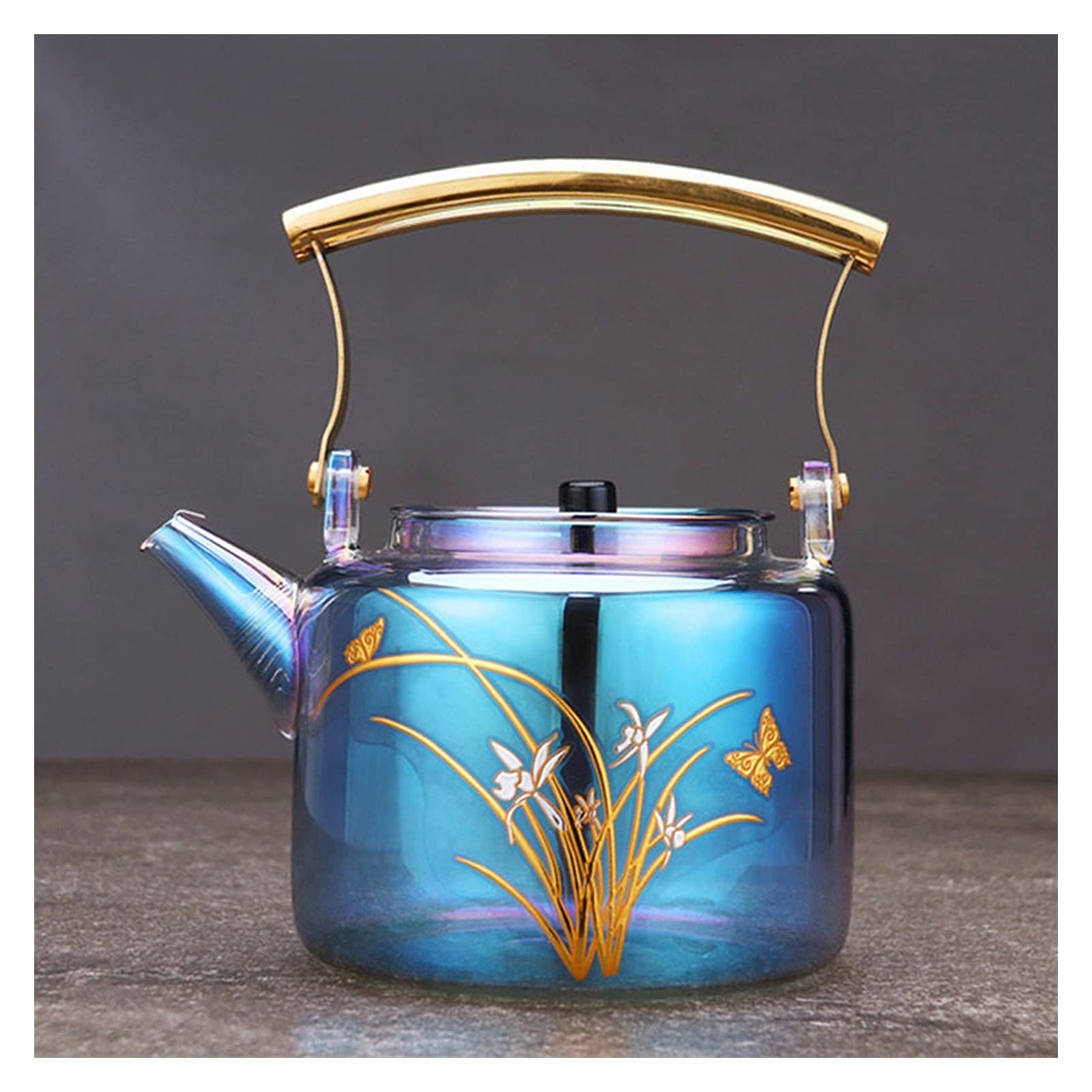 **Orchid Colored Borosilicate Glass Tea Kettle - 1L High-Temperature Resistant Handmade Teapot for Boiling Water & Brewing Tea - Perfect for Home, Office, or Gift (Glass Tea Set)**