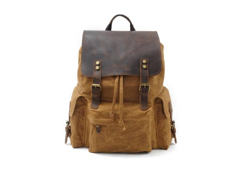 Durable Canvas & Leather Travel Backpack - Waterproof Rucksack Bag for Men & Women - Perfect for Hiking, Camping, Business Trips & Daily Commute