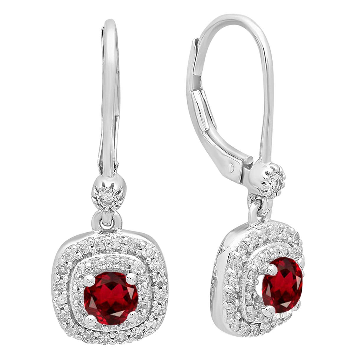 1.05 Cttw 10K White Gold Round Diamond Halo Drop Earrings for Women - Dazzlingrock Collection | Elegant Dangling Earrings for Weddings, Parties & Special Occasions