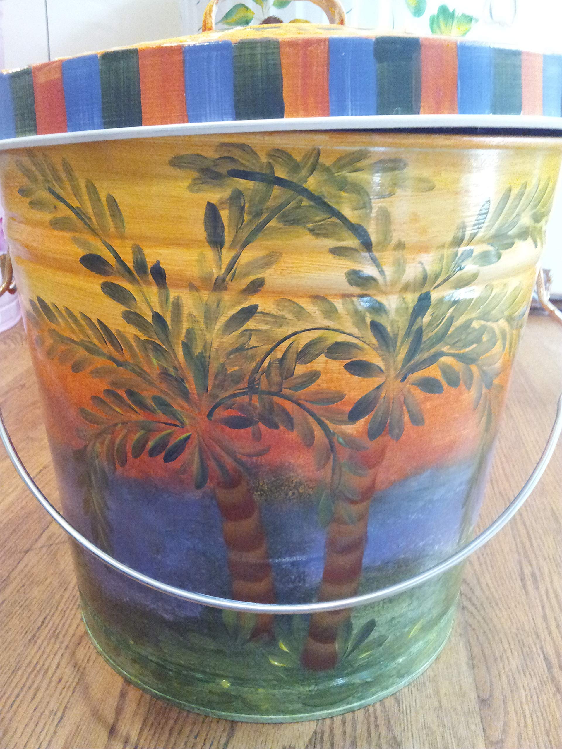 10 Gallon Hand Painted Decorative Trash Can - Elegant Waste Bin for Kitchen, Bathroom & Office - Eco-Friendly Garbage Can with Lid for Home & Commercial Use