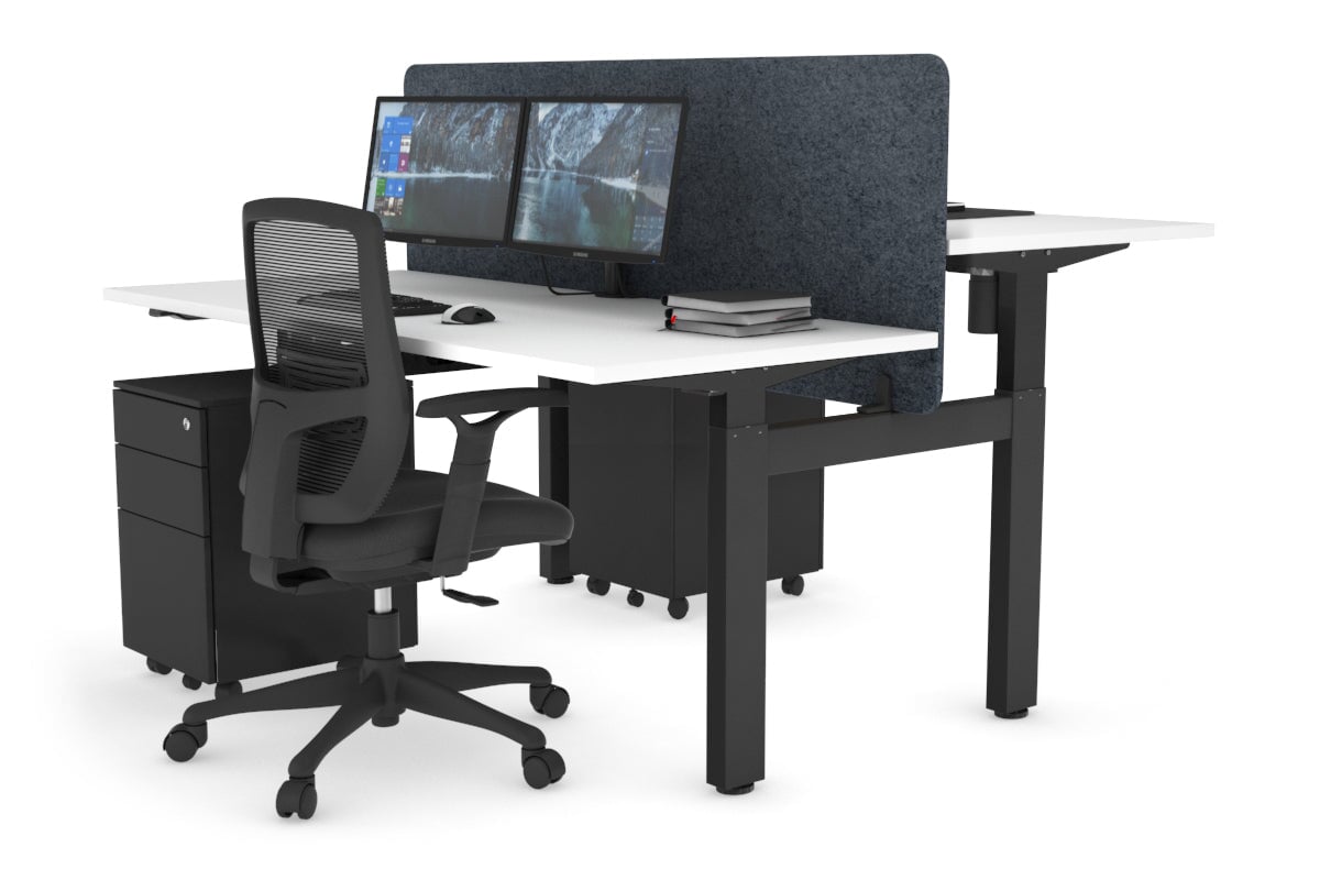 Adjustable Height 2-Person H Bench Workstation - Black Frame [1600L x 700W] - Perfect for Office, Workshop & Collaborative Workspaces