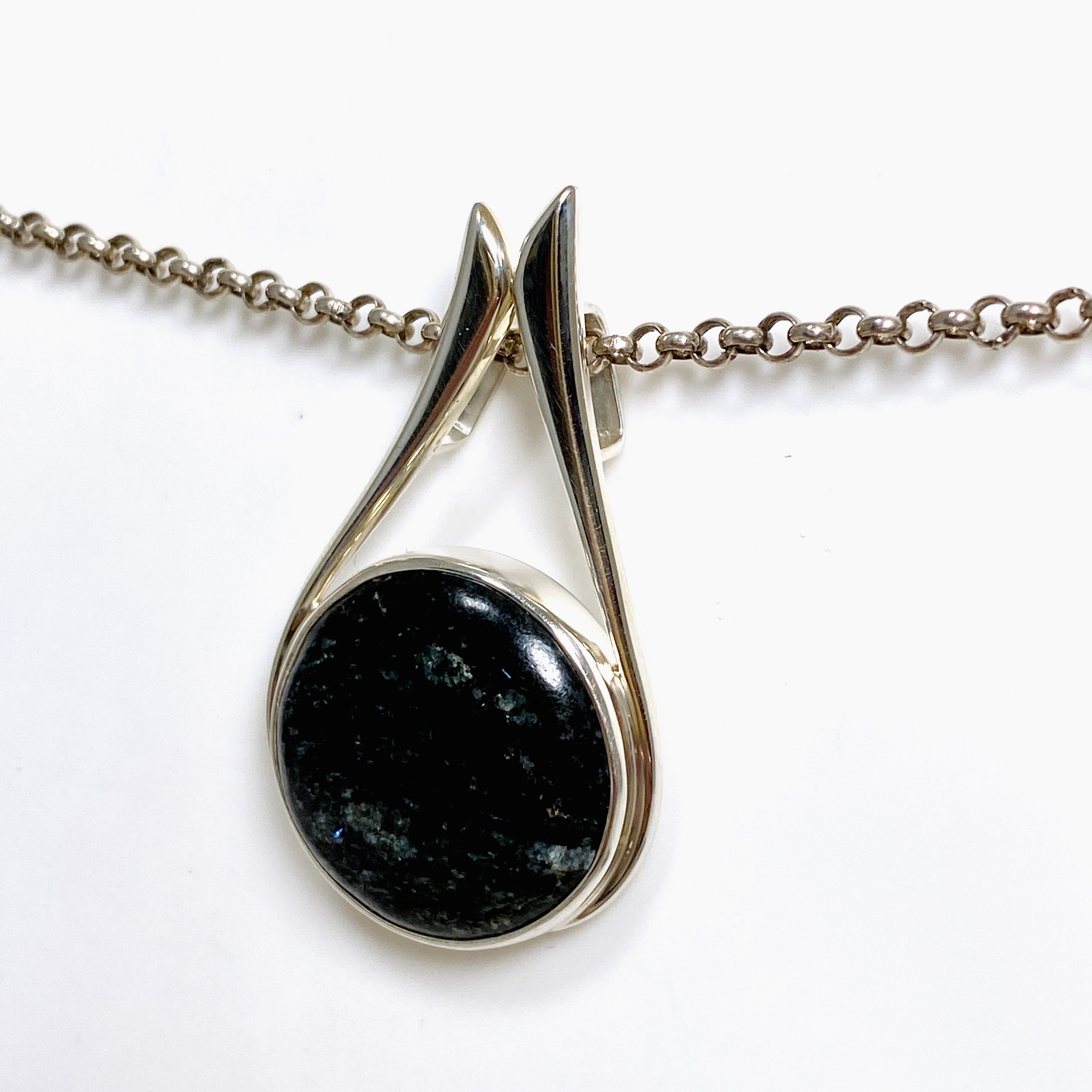 Nuummite Round Cabochon Pendant BTP 67 - Natural Gemstone Jewelry for Women, Healing Crystal Necklace - Perfect for Meditation, Spiritual Gifts & Boho Fashion