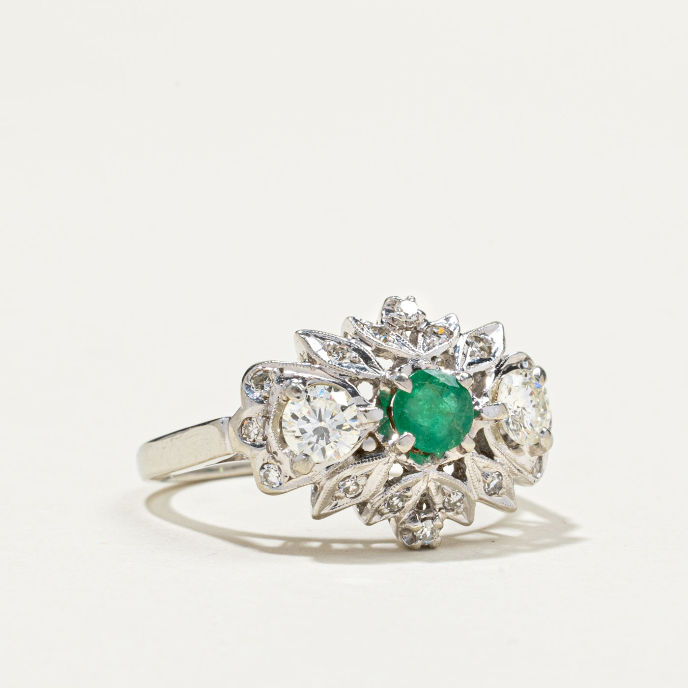 Exquisite 0.24ct Emerald & 0.59ctw Diamond Cluster Cocktail Ring - Size 5.75 | Vintage Inspired Statement Jewelry for Women | Perfect for Evening Parties, Weddings & Special Occasions
