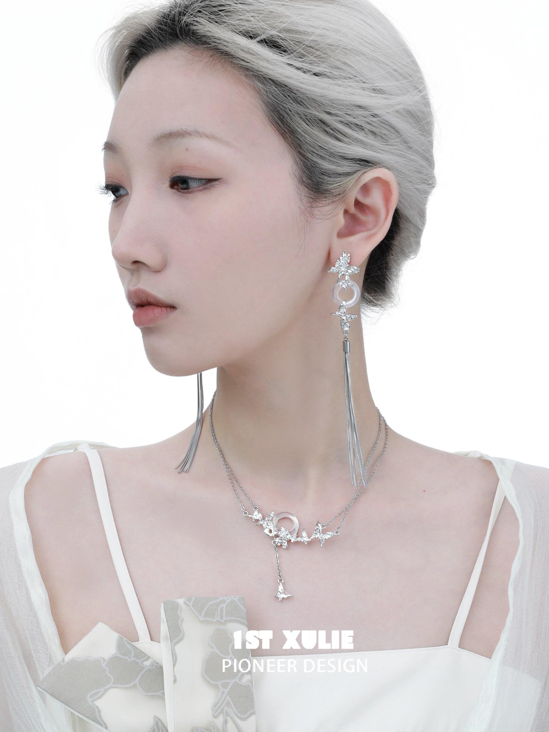 18K Gold Plated White Chalcedony Tassel Earrings for Women - Elegant Dangle Earrings for Party, Wedding & Evening Wear - Whiterfly™ Jewelry Collection