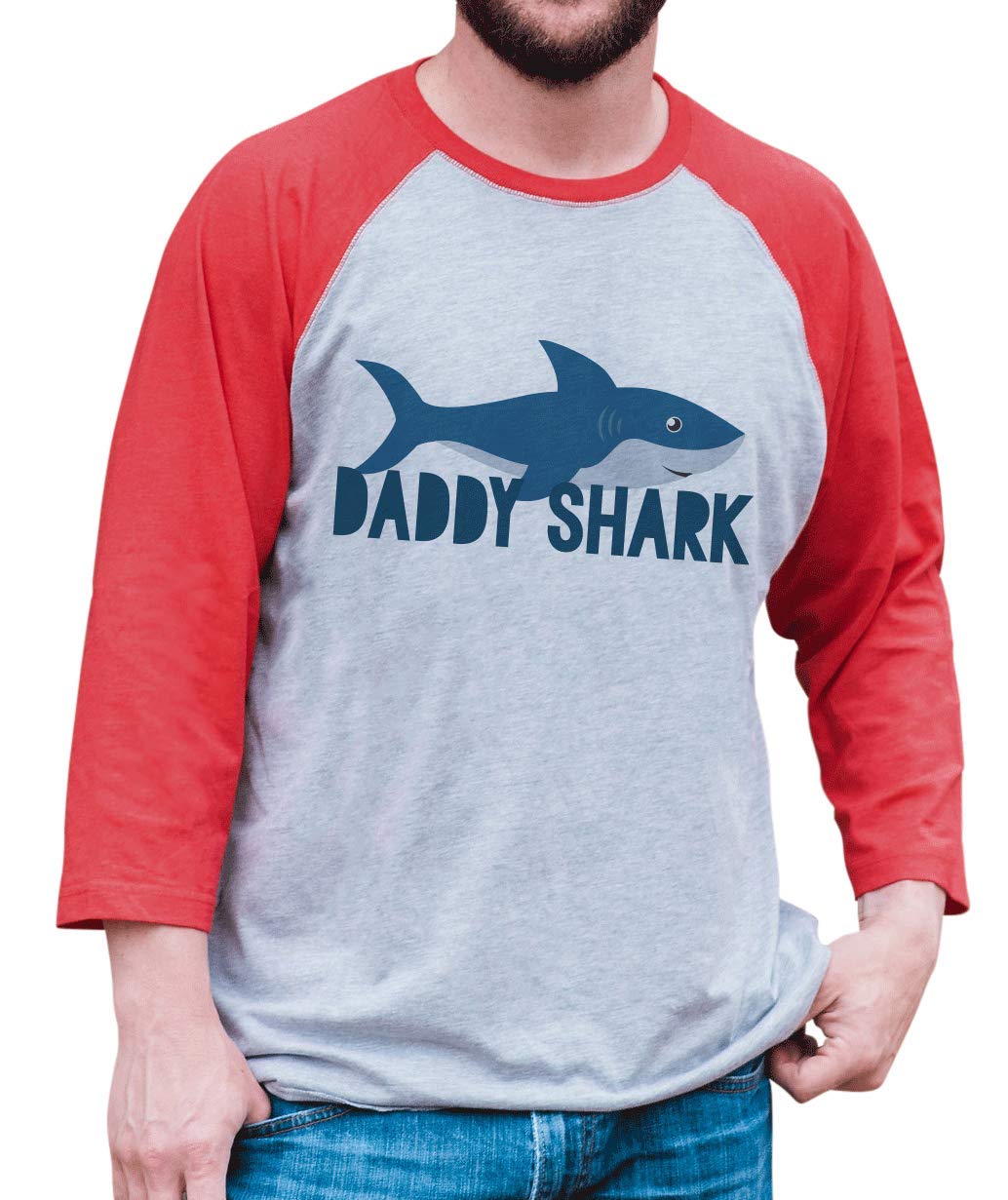 Daddy Shark Raglan Tee for Men - Comfortable Graphic T-Shirt with 3/4 Sleeve | Perfect for Family Outings, Beach Trips & Shark Week Celebrations