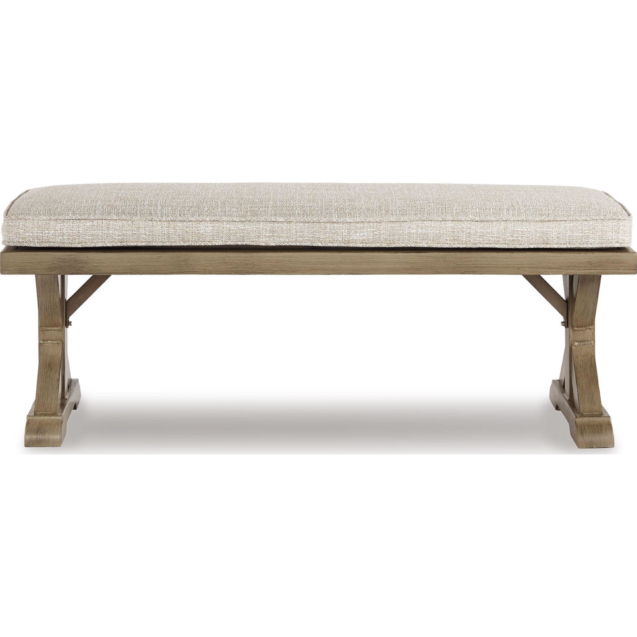 **Beachcroft Outdoor Bench with Cushion – Weather-Resistant Patio Furniture, Beige – Perfect for Garden, Porch, or Poolside Relaxation**