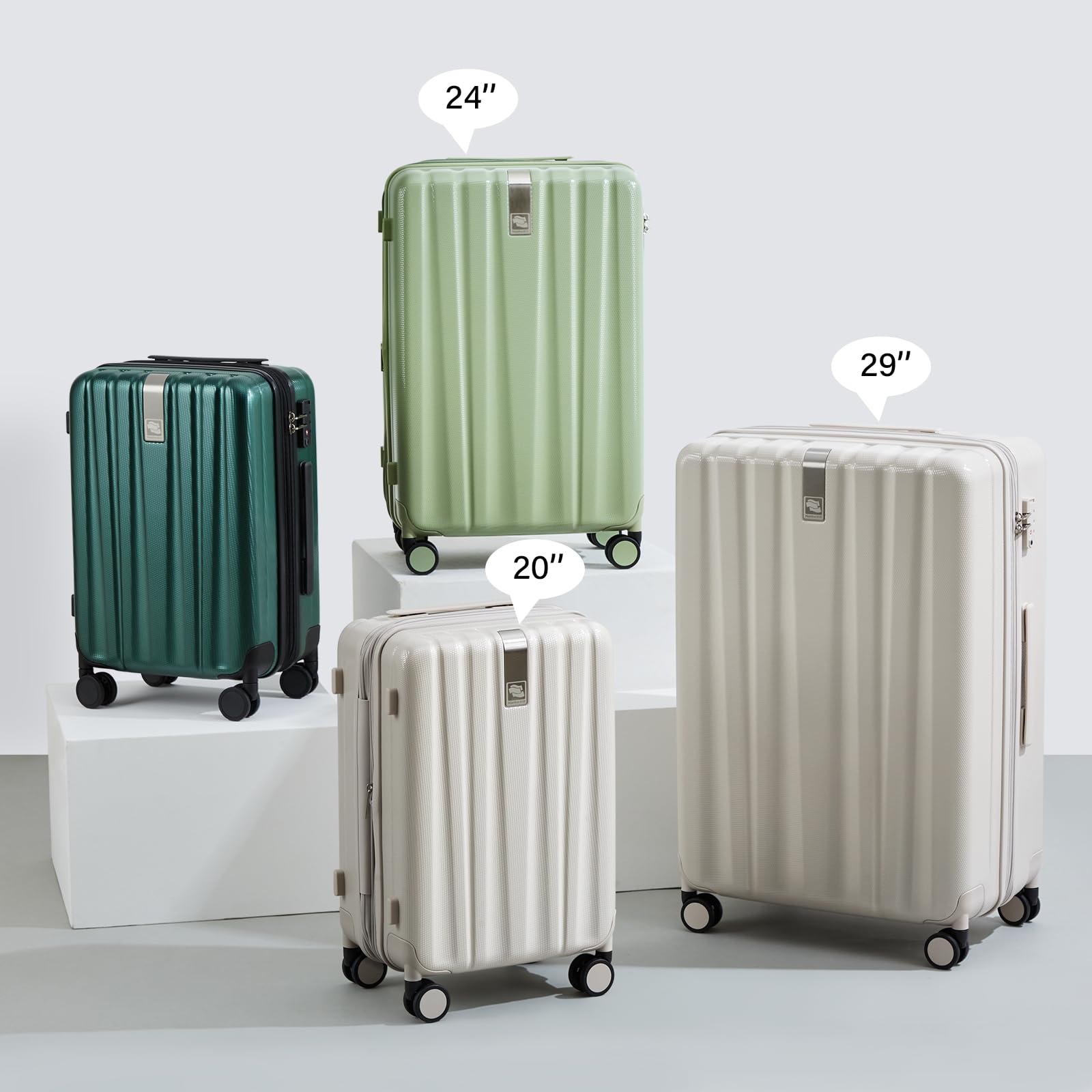 Hanke 24 Inch Expandable Lightweight PC Hard Shell Suitcase with Wheels - Large Checked Luggage for Travel, College, University (Bamboo Green) | Durable Rolling Suitcase for Airplane Trips & Student Move-In