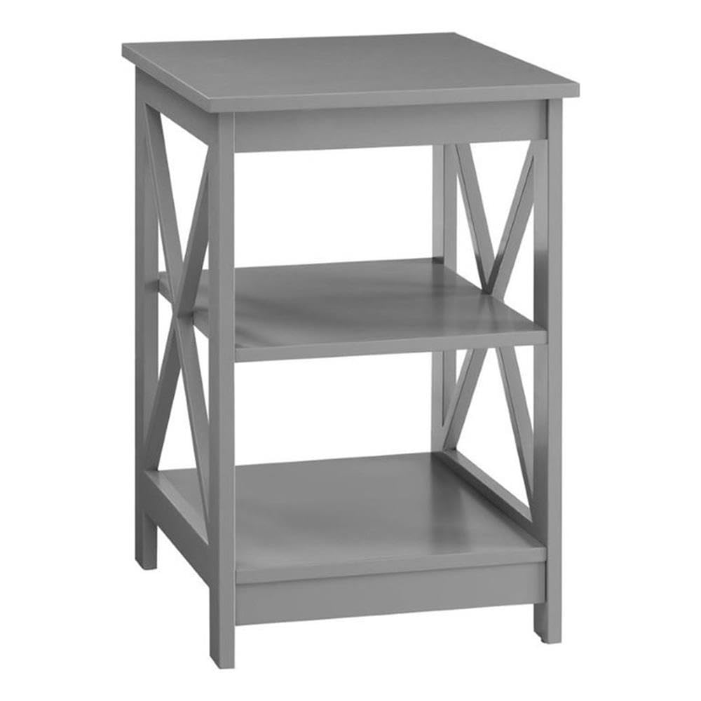 Pemberly Row Transitional Wood End Table with Middle & Bottom Shelf in Gray - Stylish Side Table for Living Room, Bedroom, or Office Decor