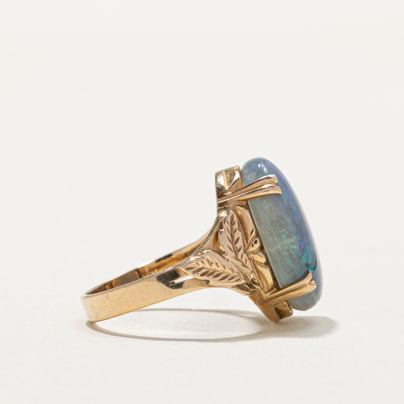 Exquisite Oval Cut Opal Leafy Cocktail Ring - 4.70ct Genuine Opal - Size 5.5 - Elegant Statement Jewelry for Women - Perfect for Evening Parties, Weddings & Special Occasions
