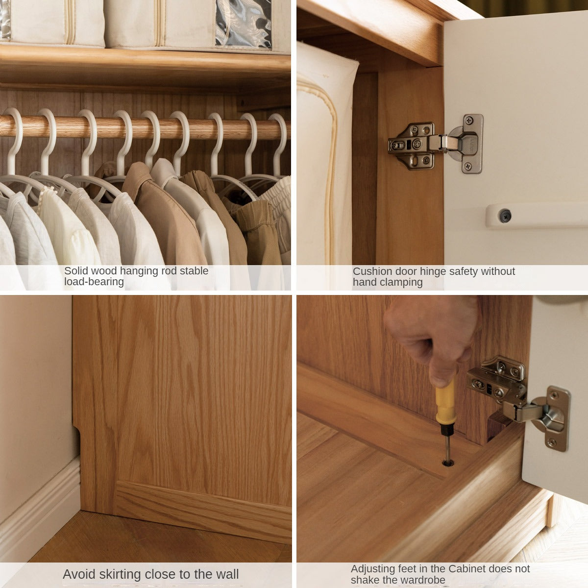 Oak Solid Wood Log Cream Style Wardrobe - Rustic Bedroom & Living Room Storage Furniture for Home Organization