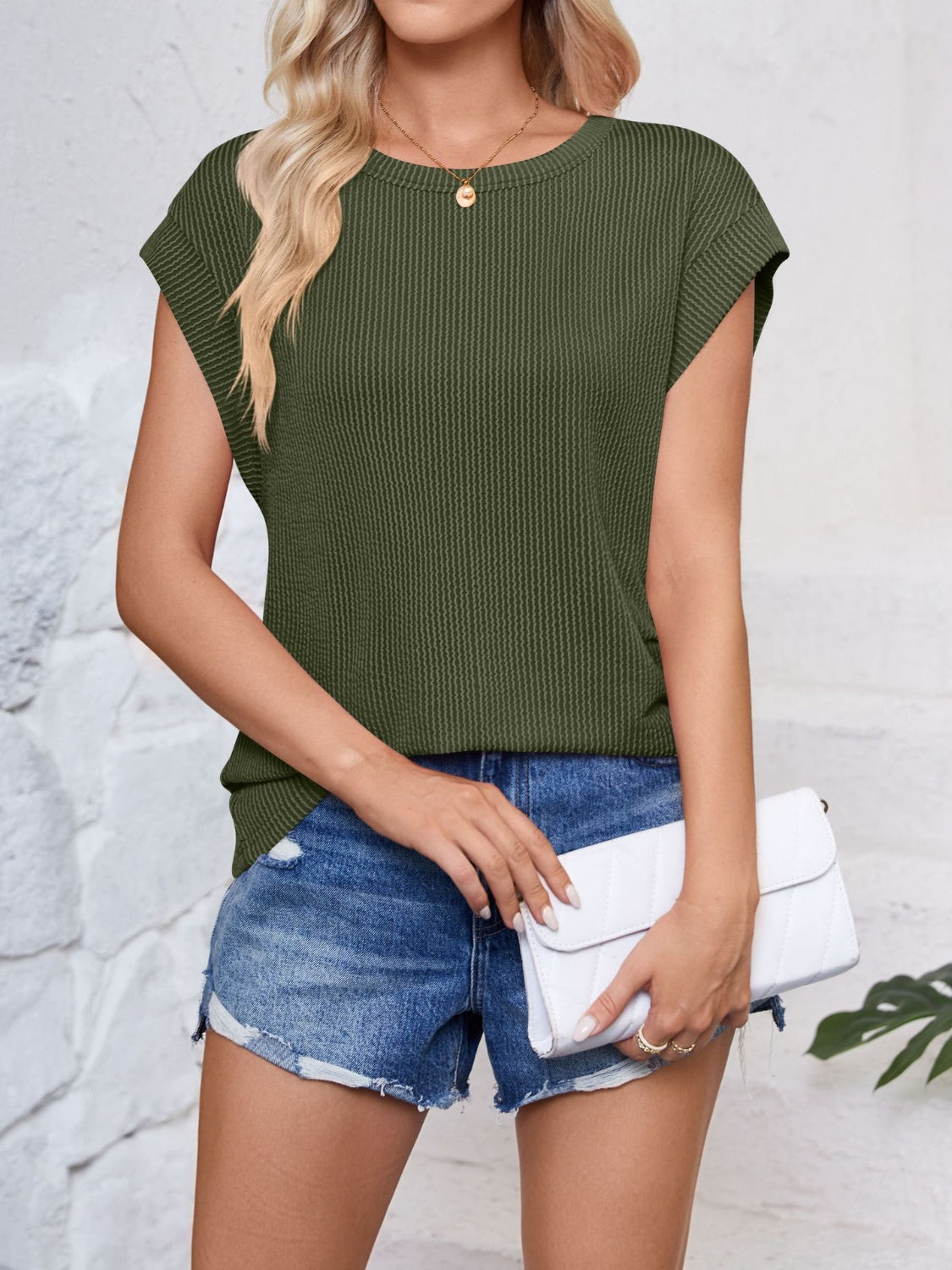 Lovelet Textured Round Neck Cap Sleeve Blouse for Women - Elegant Casual Top for Office, Date Night & Summer Outfits