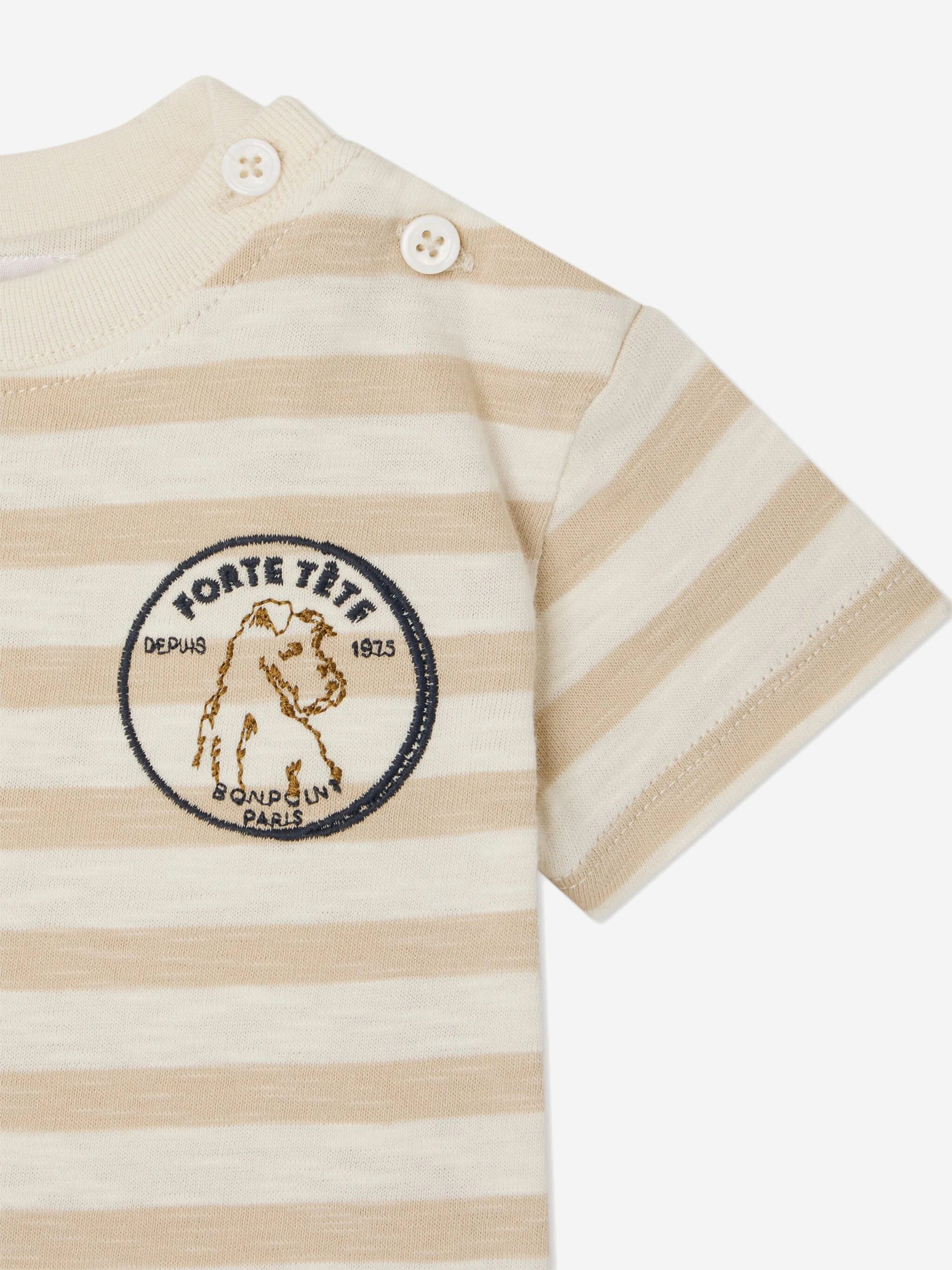 Baby Boys Striped Cotton T-Shirt in Beige - Soft & Comfortable Casual Wear for Toddlers | Perfect for Playdates, Daycare & Family Outings