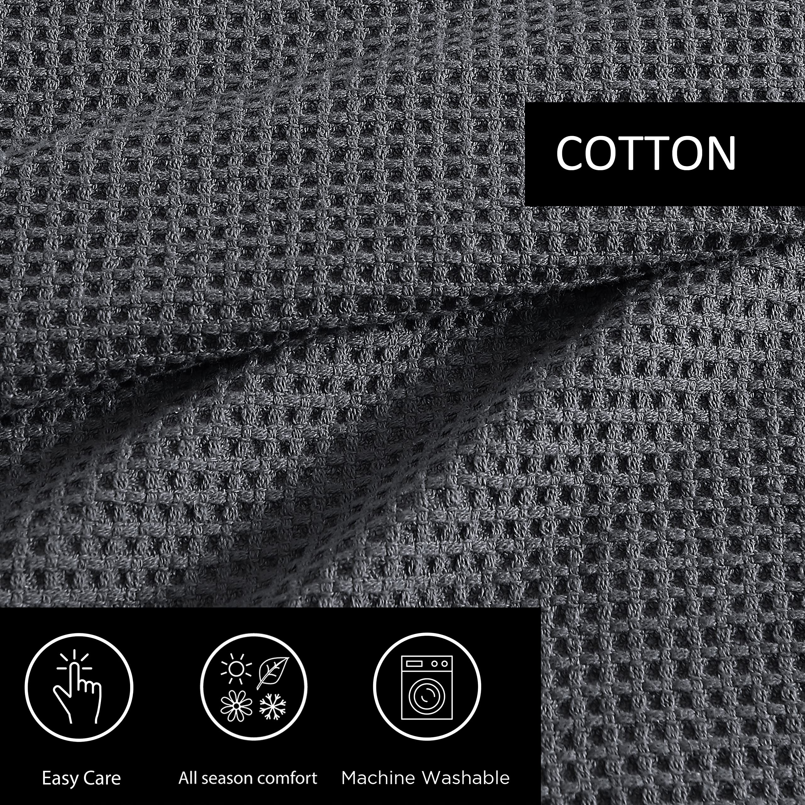 Vera Wang King Size Luxury Cotton Waffle Weave Blanket - Ultra Soft & Breathable Bedding for Cozy Nights (Charcoal Grey) - Perfect for Master Bedroom, Guest Room, and Cold Weather Comfort