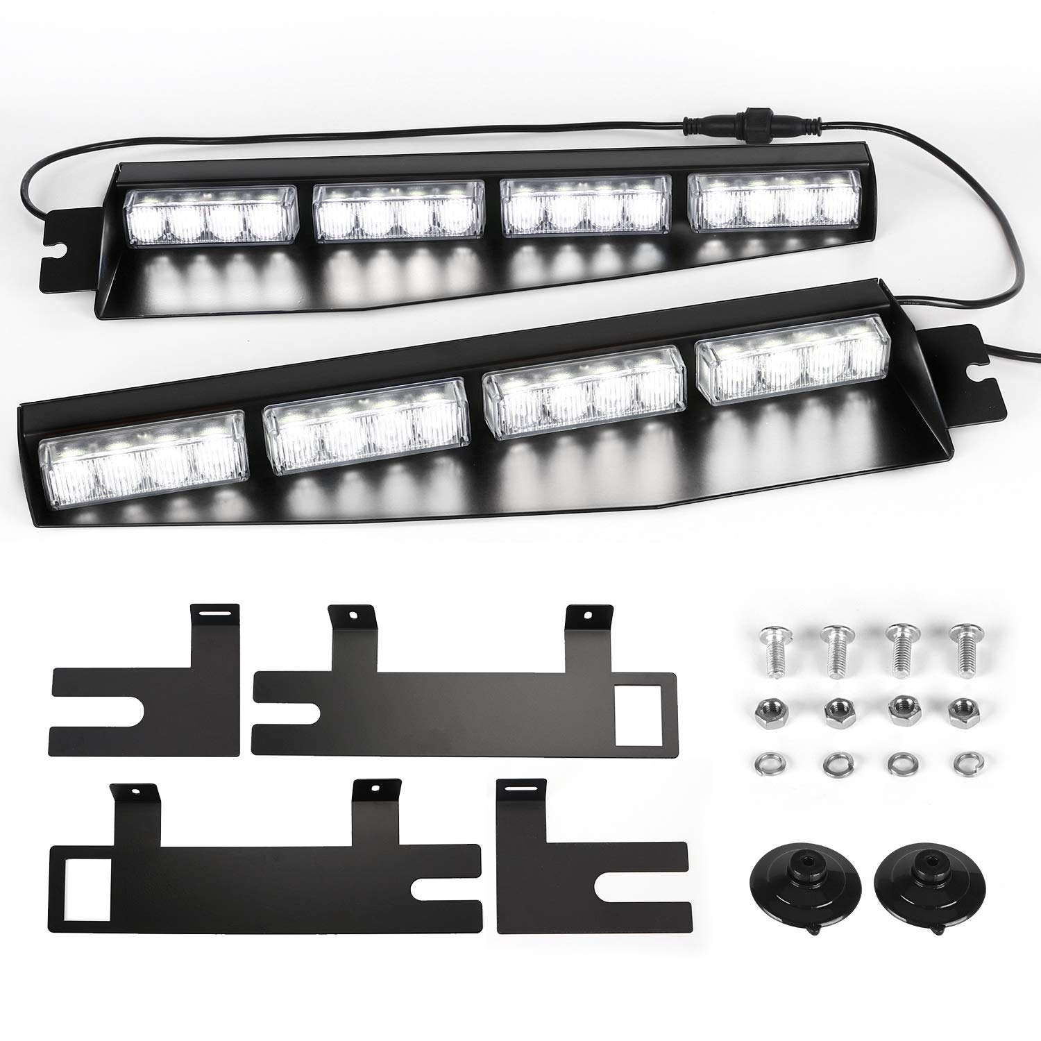 ASPL 32 LED Emergency Strobe Light Bar - 26 Flash Patterns, Windshield Visor Mount with Extendable Bracket for Trucks, Police Cars & Emergency Vehicles - White Warning Beacon for Roadside Safety & Hazard Alerts
