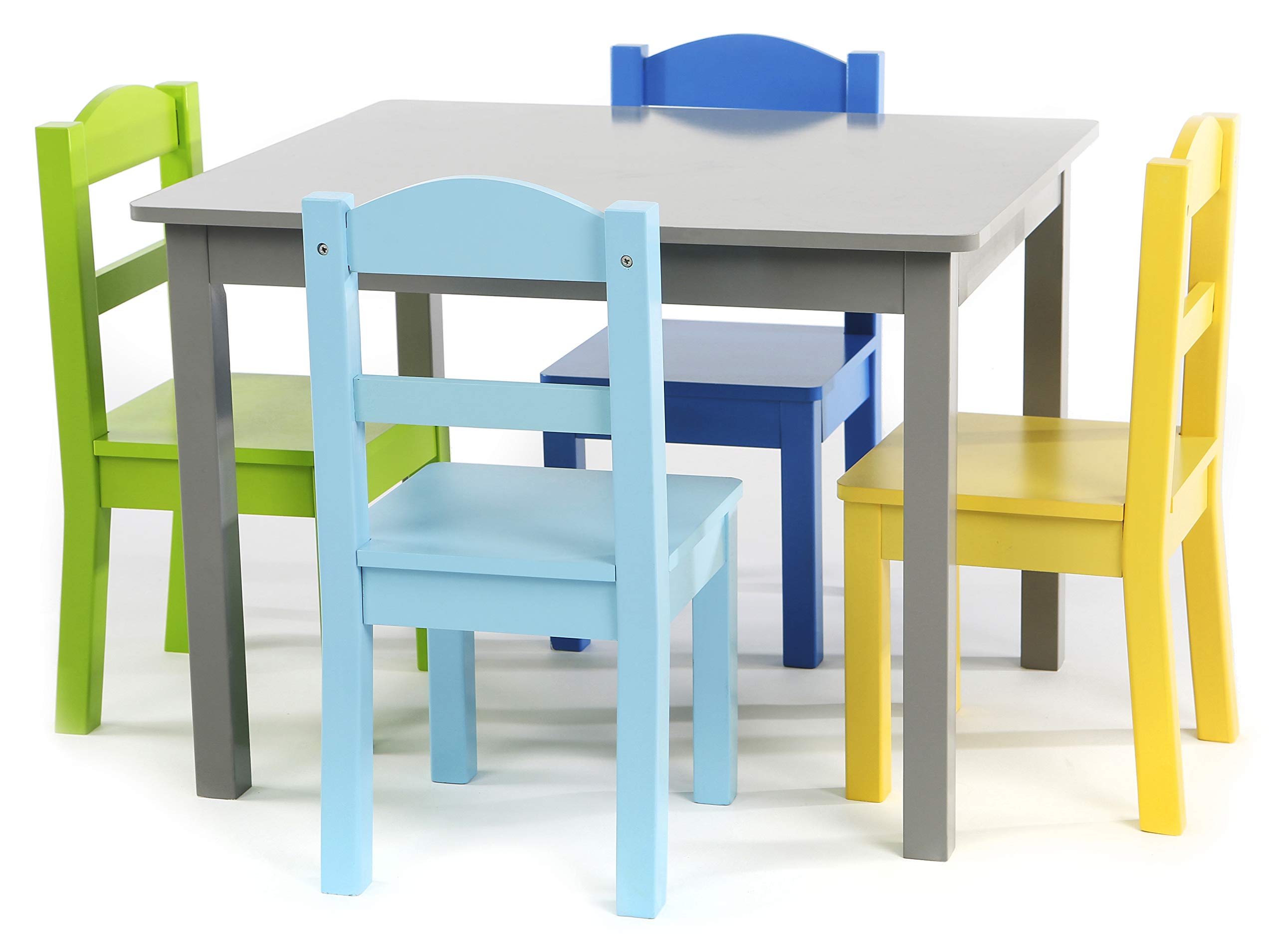 Humble Crew Extra-Large Kids Toy Storage Organizer with 16 Bins - Grey/Blue/Green/Yellow | Wooden Children's Table and 4 Chairs Set | Perfect for Playroom, Classroom & Daycare Organization