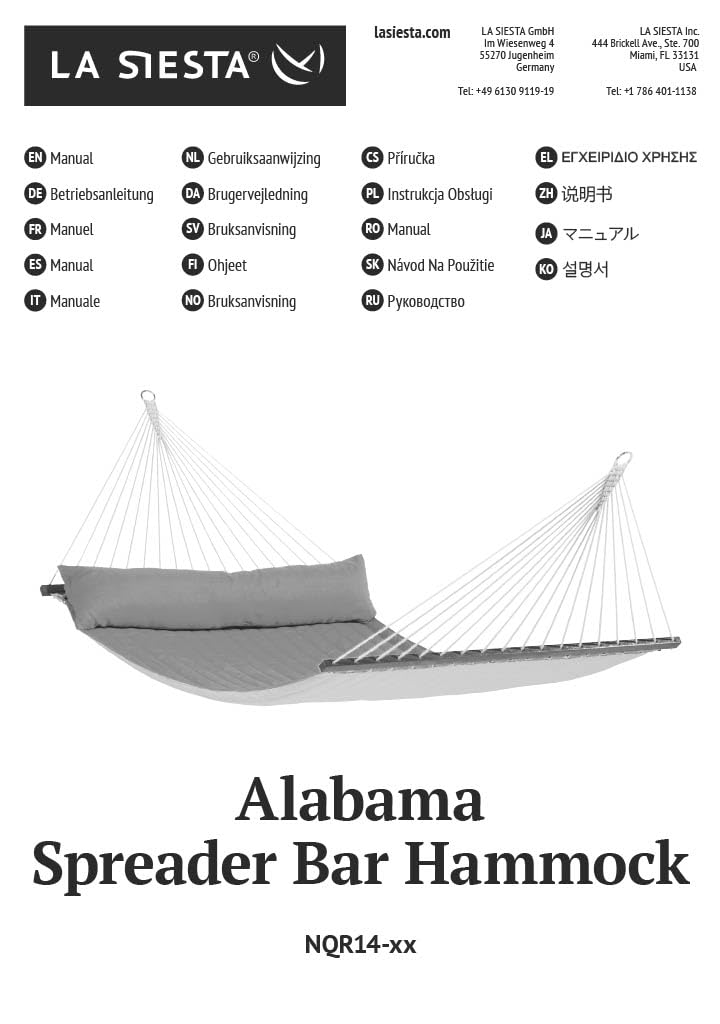 LA SIESTA Alabama Navy Blue King Size Quilted Spreader Bar Hammock - Premium Outdoor Relaxation for Patio, Backyard & Beach