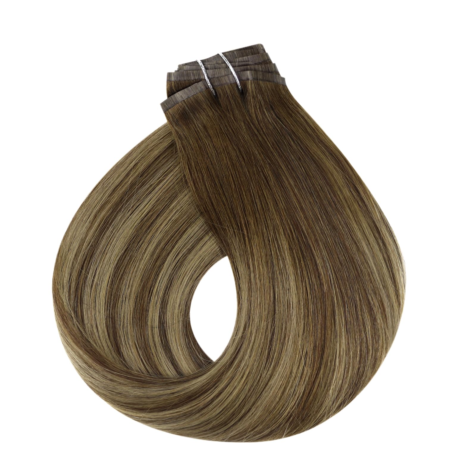 16 Inch Clip in Hair Extensions Human Hair - 8 Pcs Balayage Brown to Honey Blonde Ombre, Seamless & Invisible PU Clip On Extensions (120g) for Daily Wear, Parties & Special Occasions