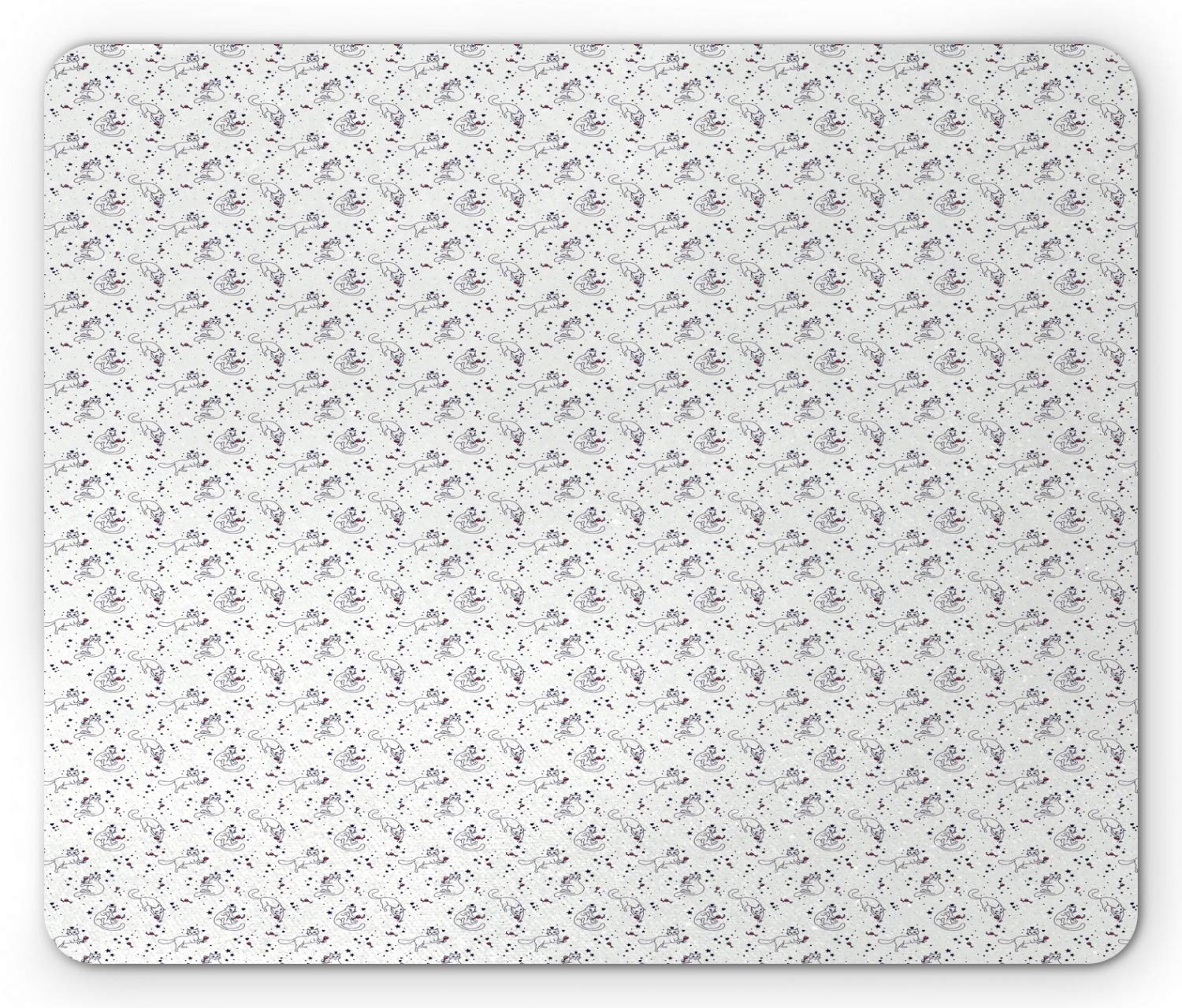 Ambesonne Cartoon Mouse Pad - Playful Cat with Wine Glass & Tiny Stars Hearts Design, Non-Slip Rubber Base, Standard Size Rectangle Mousepad in Dark Navy Blue Vermilion - Perfect for Office, Gaming & Computer Workstations