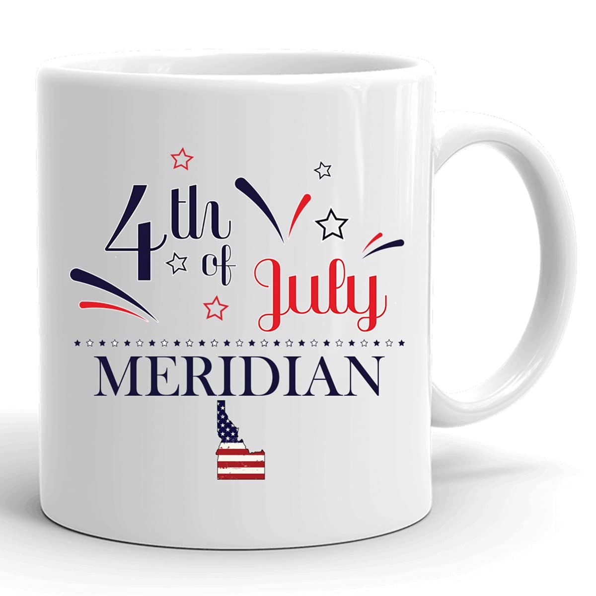 Personalized 11oz White Coffee Mug with USA Flag - Custom Independence Day Cup for Any City & State - Happy 4th of July Gift - Perfect for Meridian Idaho & Patriotic Celebrations - Ideal for Home, Office & Holiday Gatherings