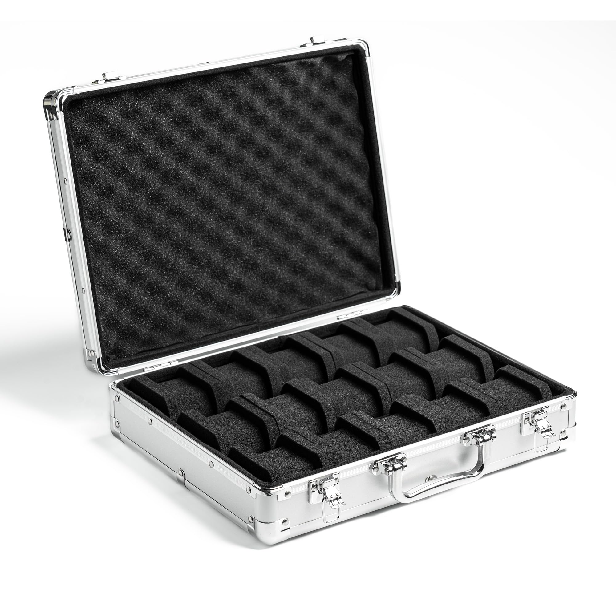 15-Slot Aluminum Watch Organizer Case - Silver Hard Travel Storage Box with Padded Interior for Watch Display & Organization | Perfect for Watch Collectors, Travel & Home Decor