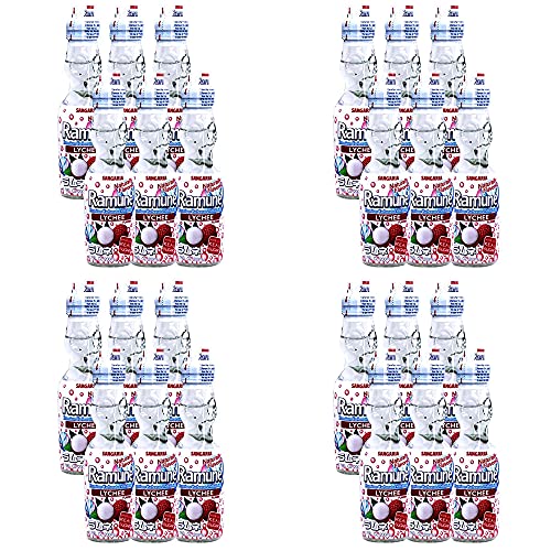 Sangaria Ramune Lychee Flavor Japanese Soda - 6.76oz (6 Bottles) Pack of 4 - Refreshing Carbonated Drink for Parties, BBQs & Asian Cuisine Pairing