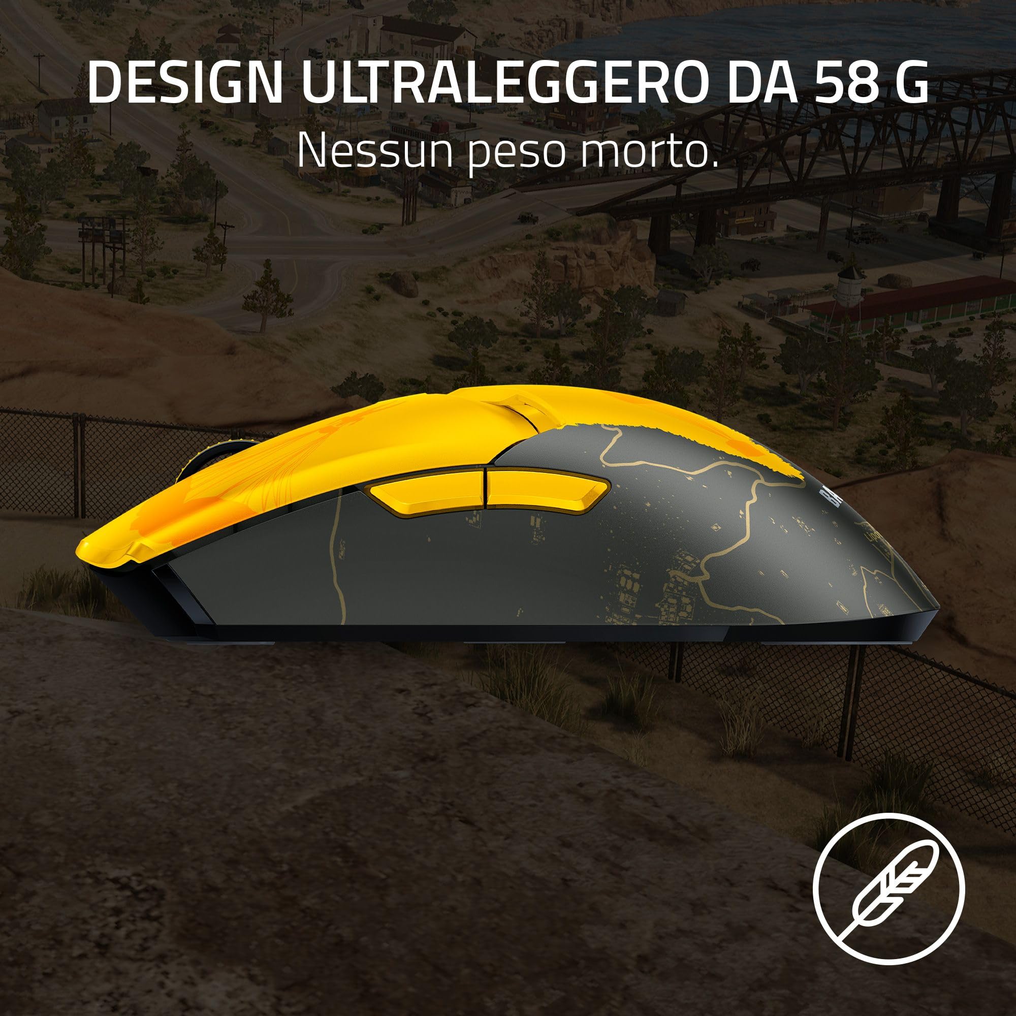 Razer Viper V2 Pro Wireless Gaming Mouse - 58g Ultralight Esports Mouse with 30K DPI Sensor, HyperSpeed Wireless, Gen-3 Optical Switches, 5 DPI Settings (PUBG Edition) - Perfect for Competitive FPS, MOBA Gaming & Professional Esports Tournaments