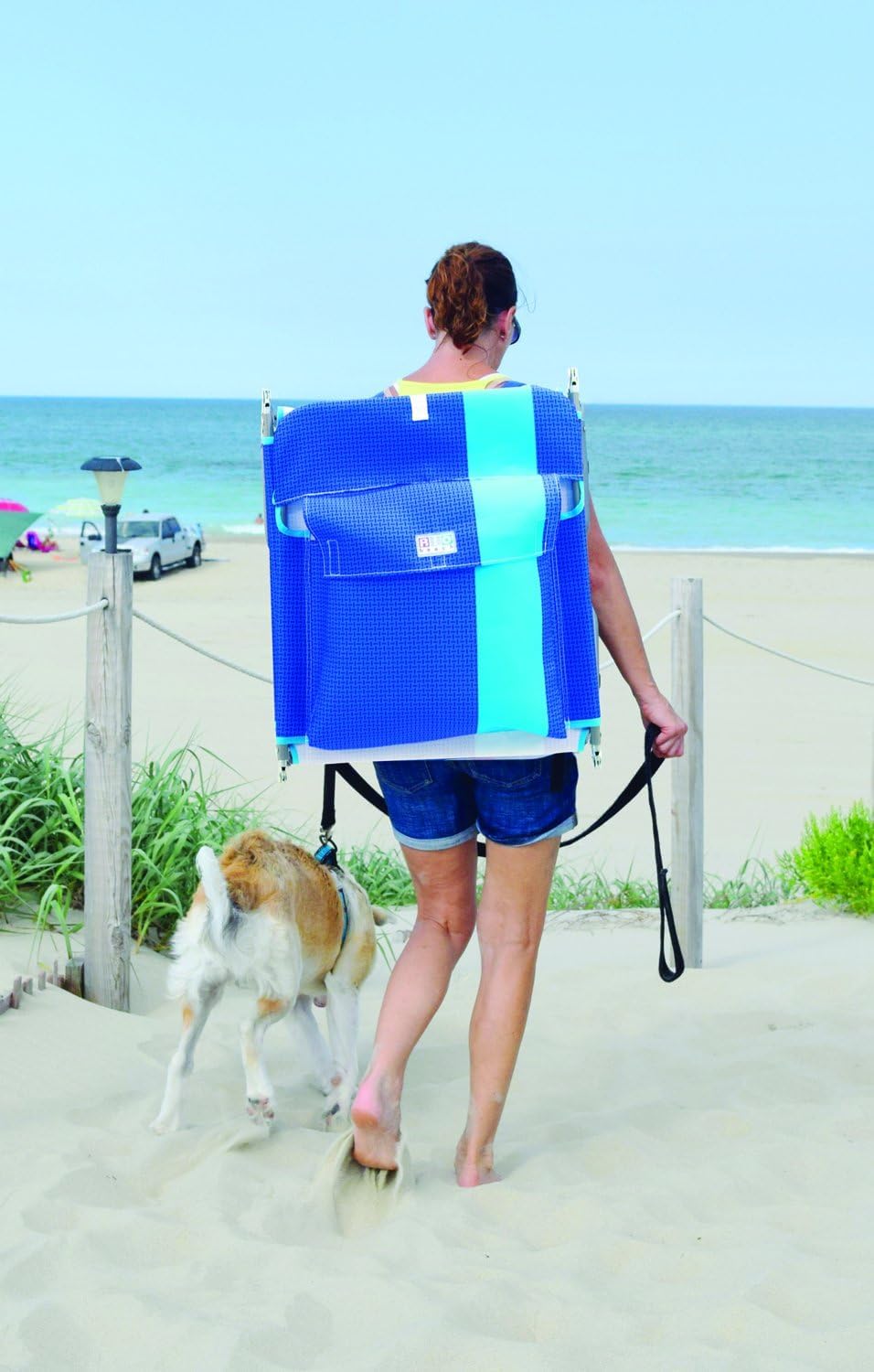 Rio Beach Portable Lay Flat Folding Backpack Beach Lounge Chair - Lightweight, Adjustable with Backpack Straps & Storage Pouch - Perfect for Beach, Pool, Camping & Outdoor Relaxation - Blue Stripe