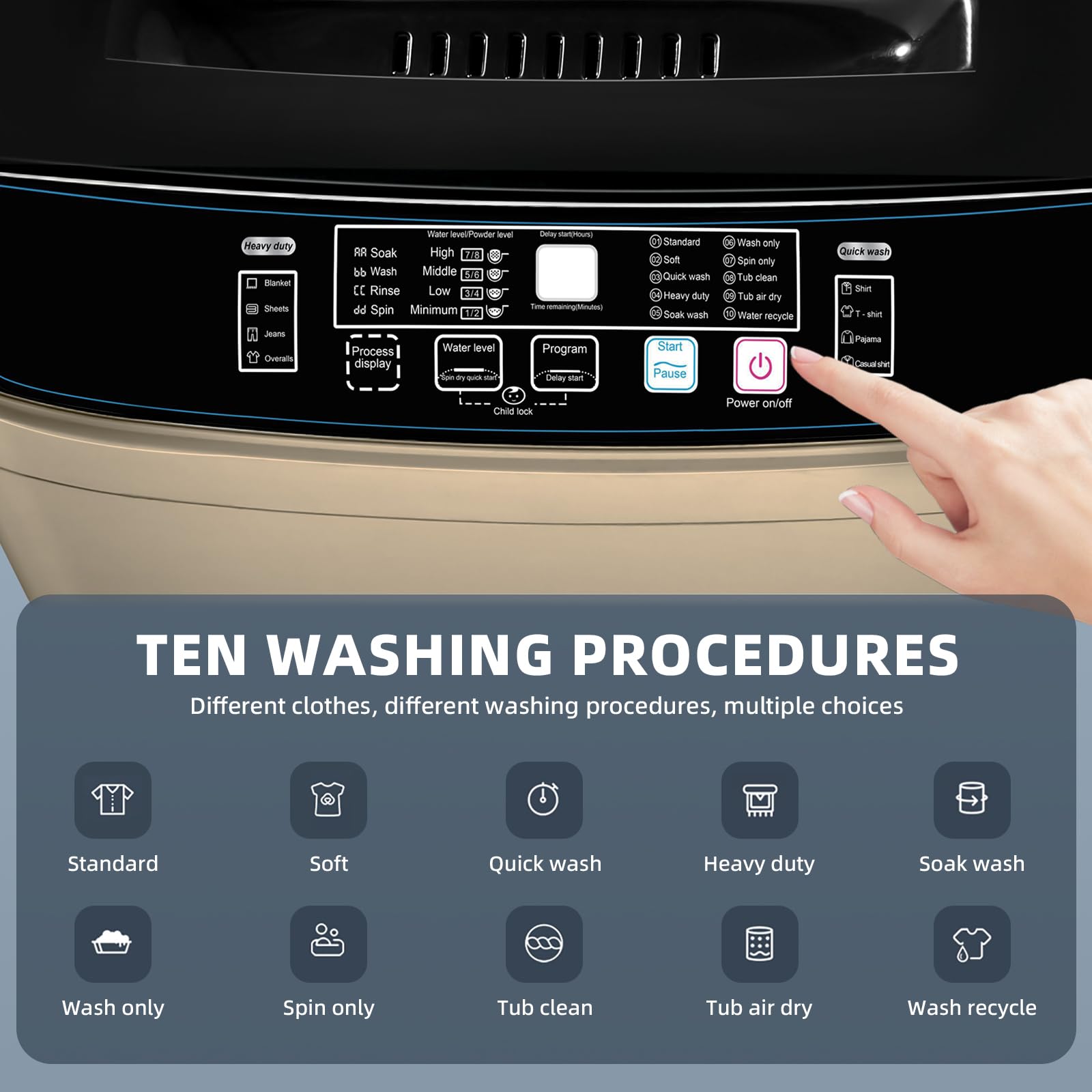 Portable Washing Machine 17.7lbs - Full Automatic Compact Washer for Apartments & Dorms - 10 Wash Programs with Drain Hose - Small Laundry Machine for RV, Home, College Use - Perfect for Space Saving & Travel Laundry Needs
