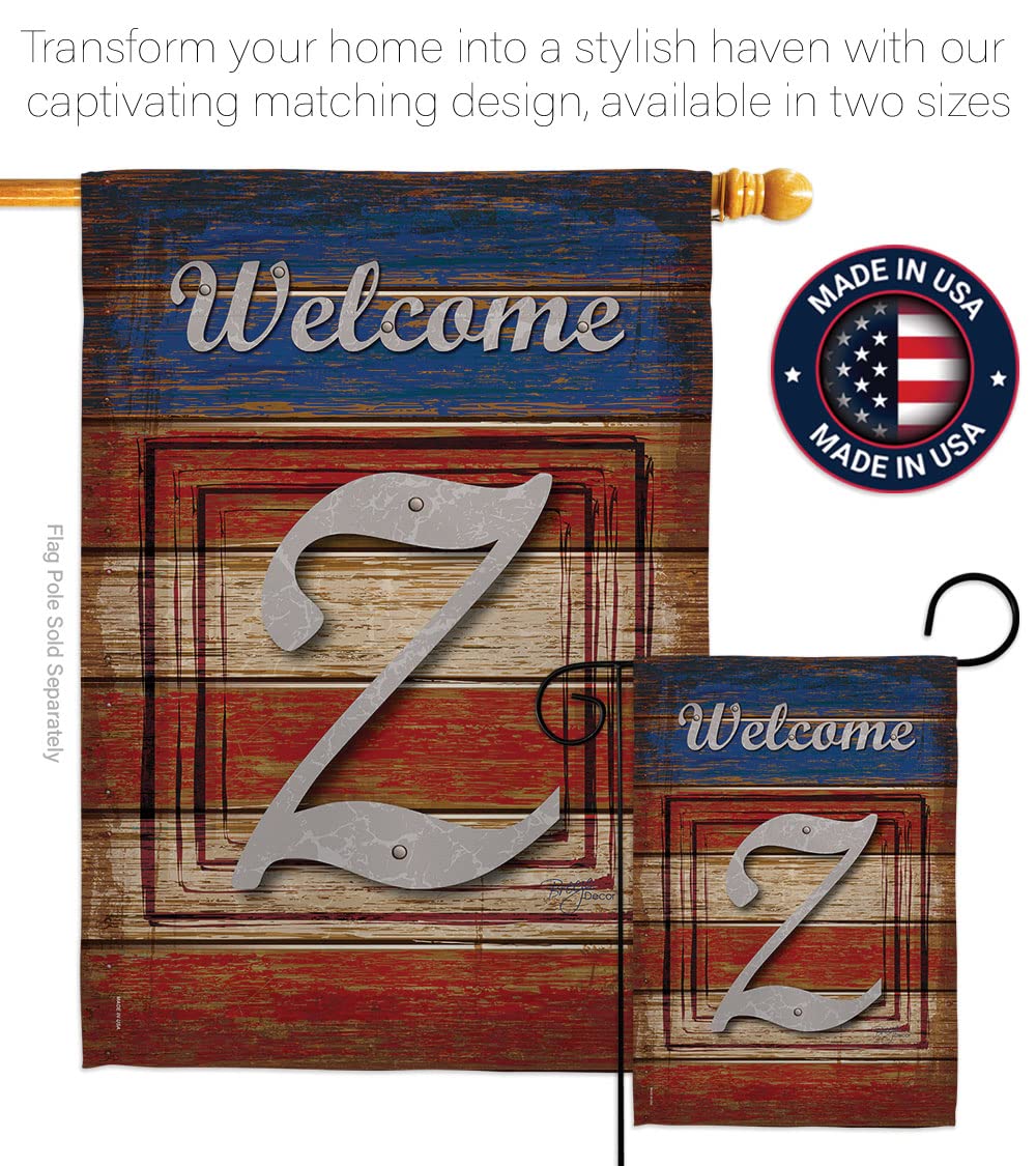 Z Initial Patriotic House Flag Set 28x40 with Pole - Outdoor Decor
