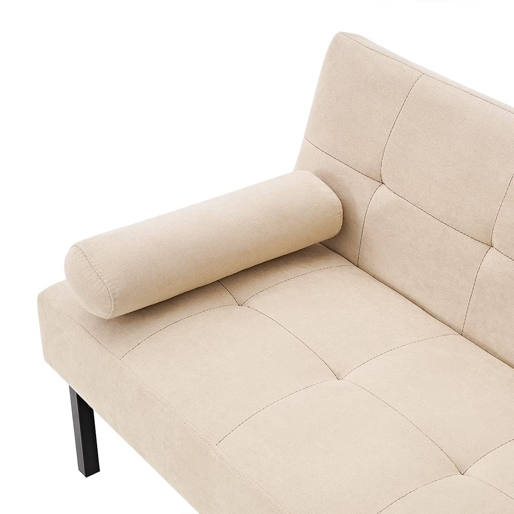 Panana 3-Seater Convertible Futon Sofa Bed - Click Clack Recliner Couch with Fabric Upholstery for Living Room, Guest Room & Small Spaces (Beige) | Space-Saving Multi-Functional Furniture for Apartments, Dorms & Home Offices