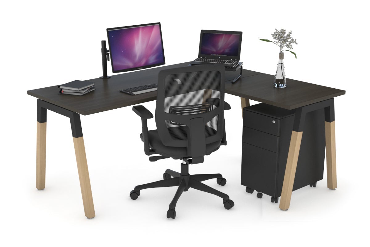 L-Shaped Corner Office Desk with Quadro A Legs & Wood Cross Beam - 1800L x 1450W - Perfect for Home Office, Gaming Setup & Workspace Organization