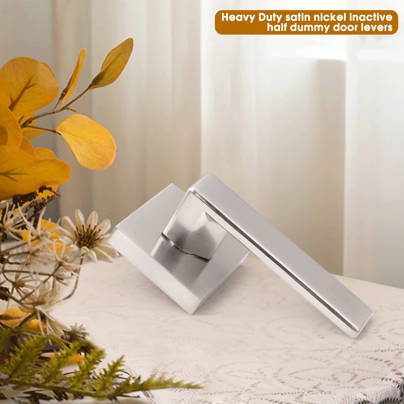 Square Dummy Door Levers Satin Nickel - Heavy Duty One-Sided Door Lock Hardware (15-Pack) - Perfect for Interior Doors, Closets, and Decorative Home Security