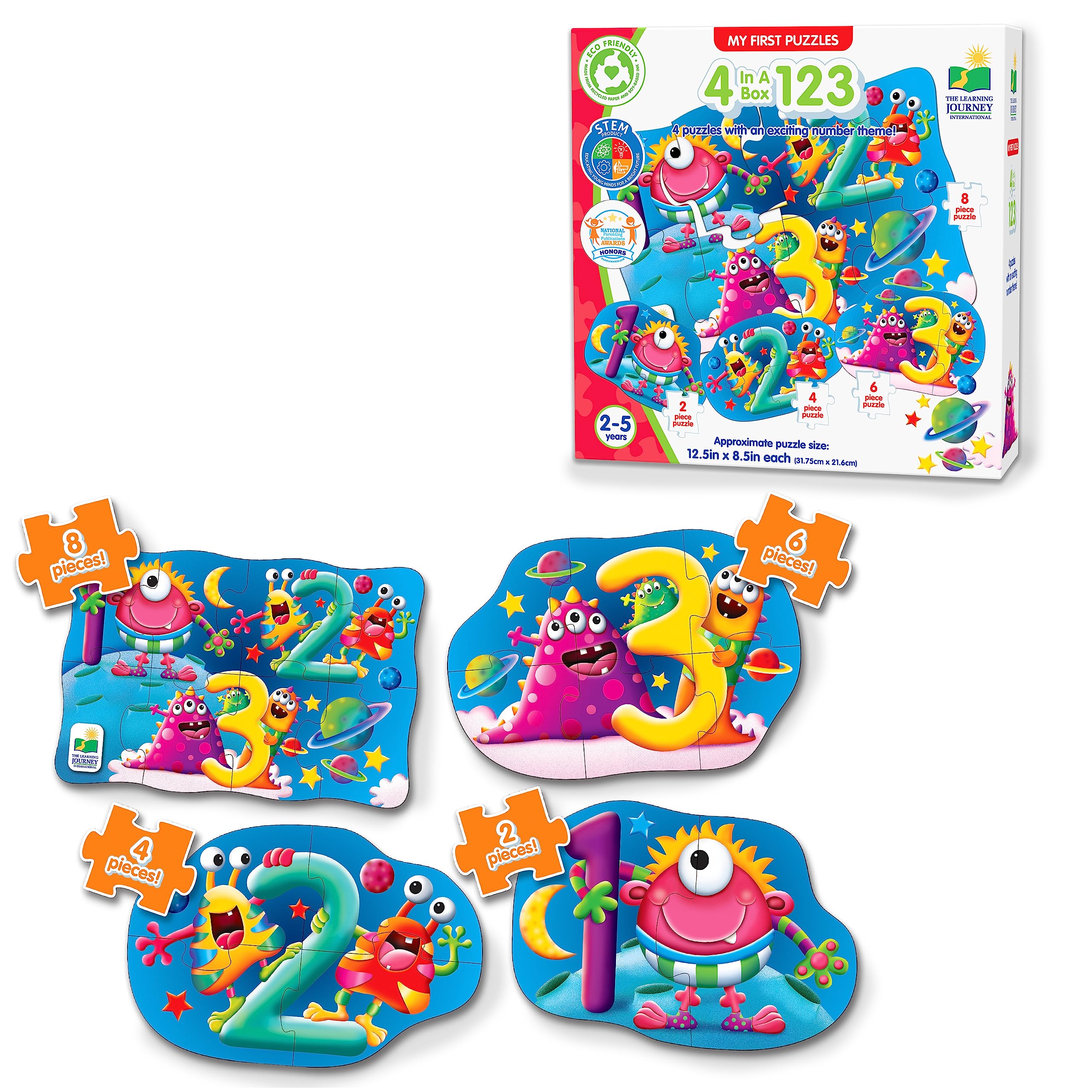 The Learning Journey My First 4-in-1 Puzzle Box - 123 Numbers Counting & Matching Game - STEM Educational Toddler Toys for Boys & Girls Ages 2+ - Award Winning Early Learning Puzzles for Preschool, Daycare & Homeschool Activities - Perfect for Birthday Gifts & Classroom Learning Tools - Great for Interactive Play, Cognitive Development & Early Math Skills Practice - Ideal for Home, School & Travel Learning Activities