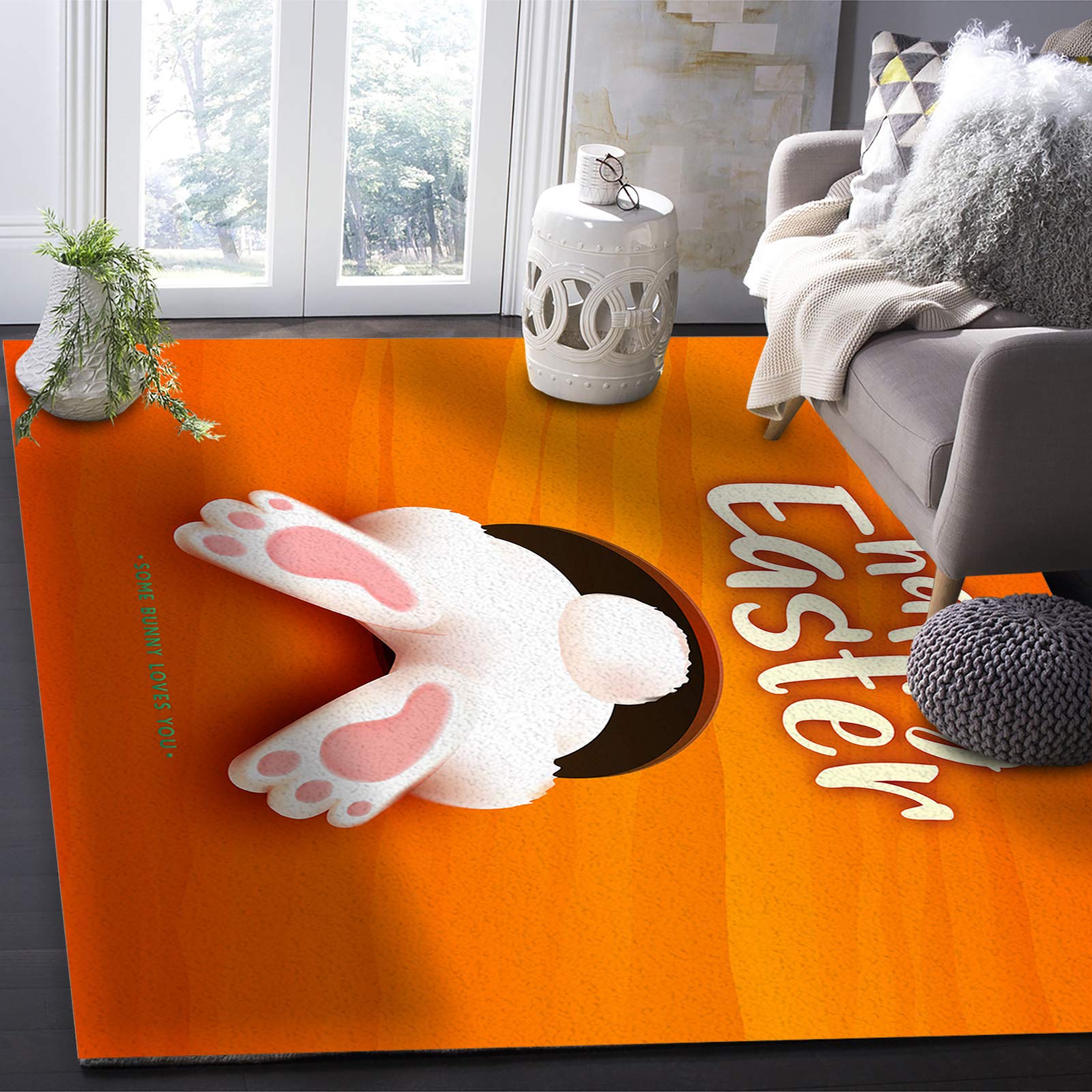 4'x6' Large Non-Slip Area Rug with Easter Bunny Design - Soft Floor Mat for Bedroom, Living Room, Kitchen | Perfect for Easter Decor & Home Comfort