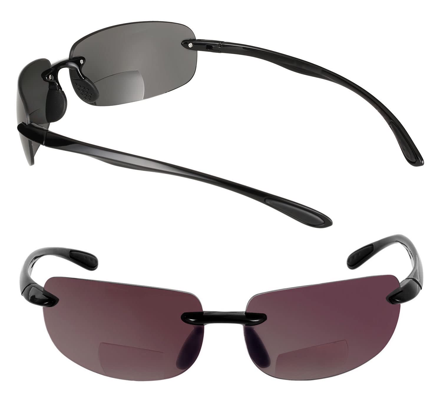 Lightweight Polarized Bifocal Reading Sunglasses for Men & Women - 2-Pack Sport Wrap Design for Outdoor Activities, Driving & Reading