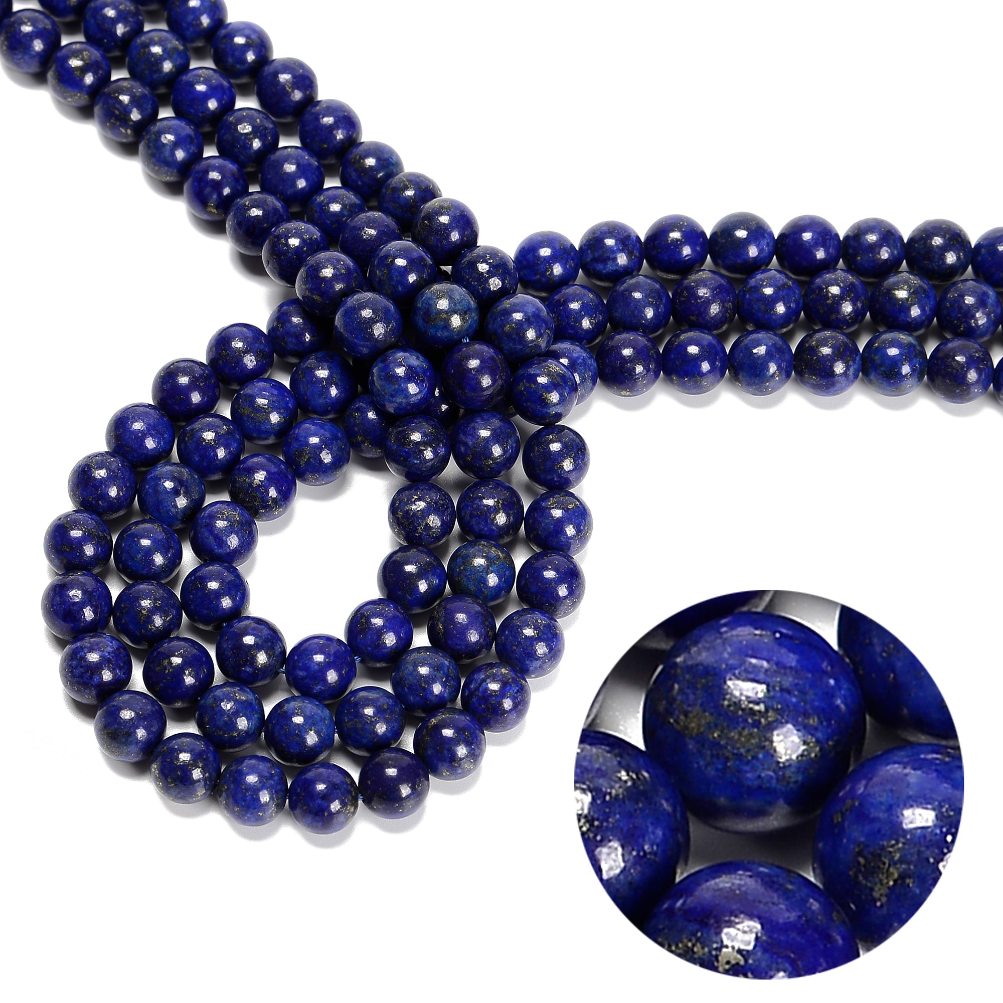 Lapis Lazuli Smooth Round Beads - 6mm, 8mm, 10mm, 12mm, 15.5 Inch Strand - Natural Stone Beads for Jewelry Making, DIY Bracelets, Necklaces & Craft Projects