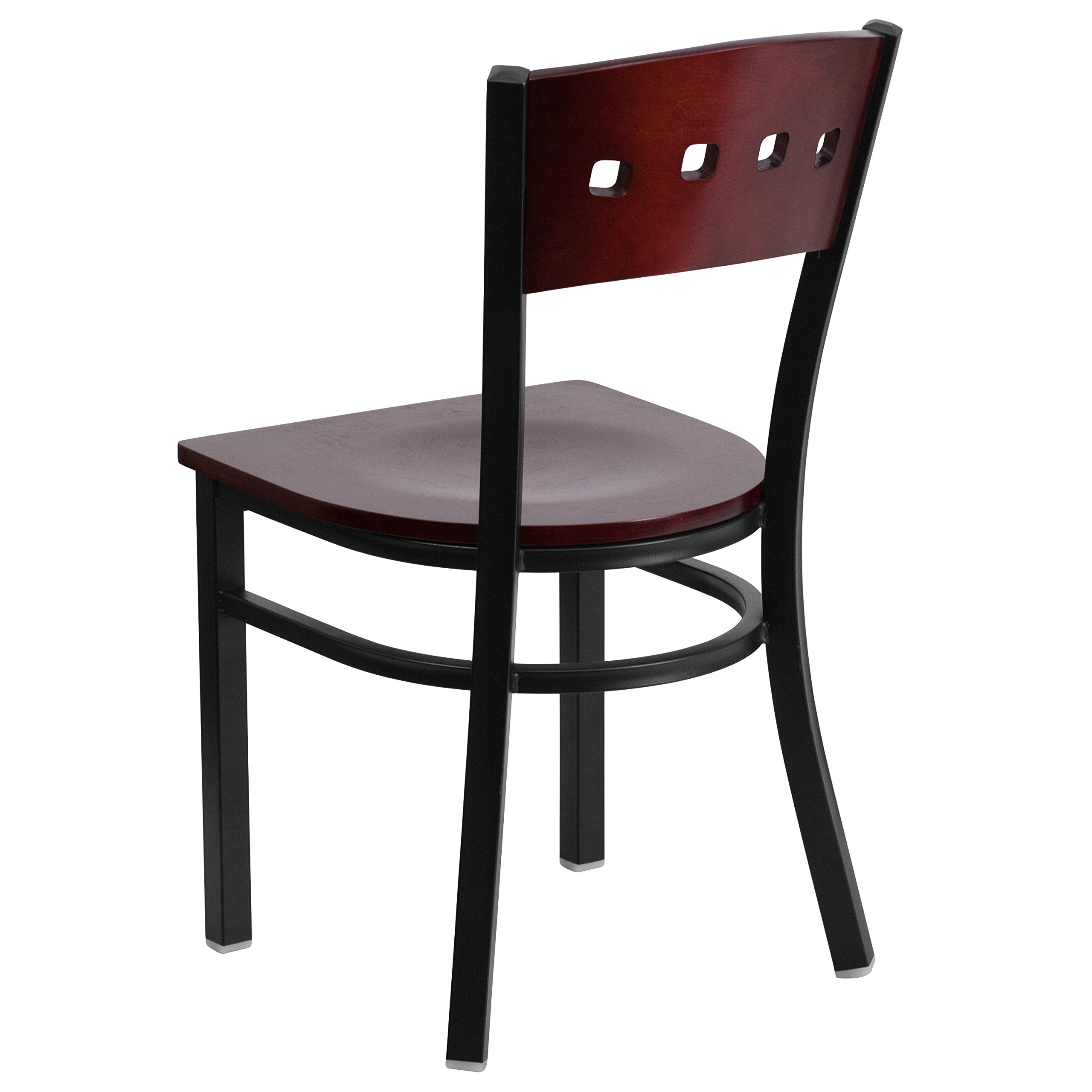 EMMA + OLIVER Black 4 Square Back Metal Dining Chair - Mahogany Wood Back & Seat - Modern Kitchen & Dining Room Furniture for Home & Restaurant Use