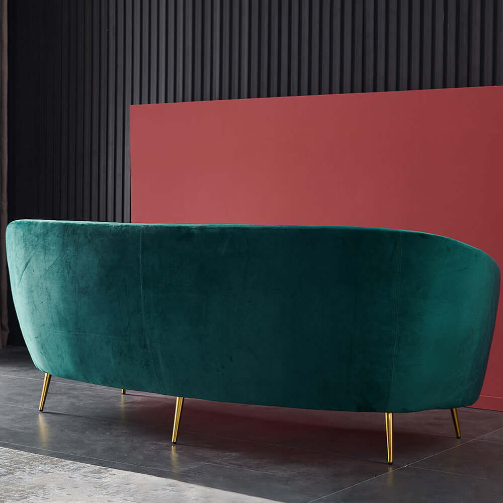 Modern Deep Green Velvet Sofa with Metal Legs - Luxurious Mid-Century Living Room Furniture for Home Decor & Relaxation
