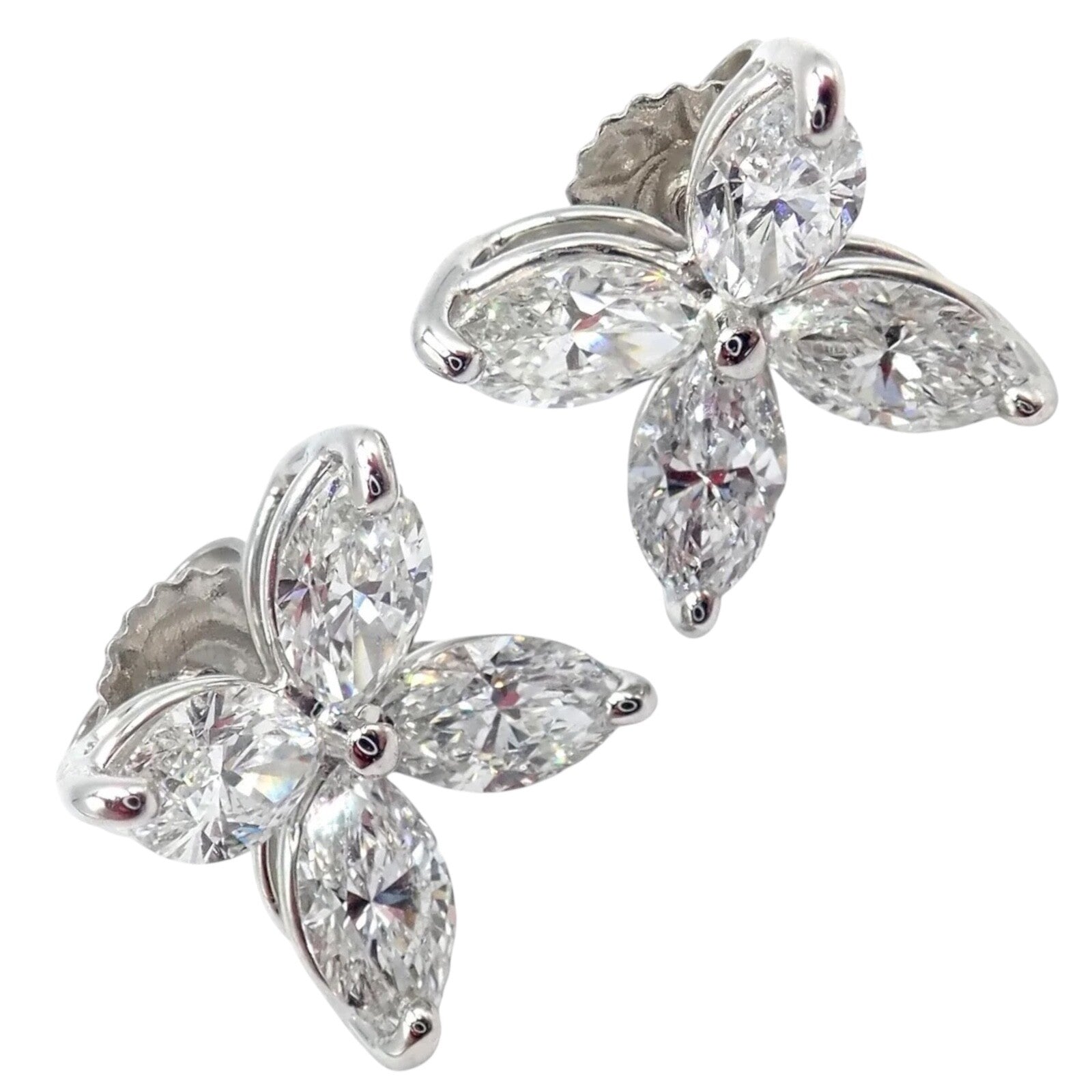Authentic Tiffany & Co Platinum Victoria Marquise Cut Diamond Large Earrings for Women - Luxury Wedding Jewelry & Special Occasion Gift
