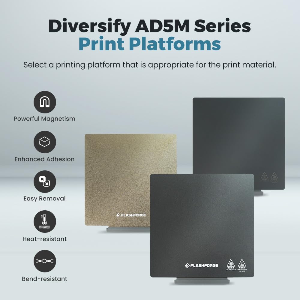 FLASHFORGE Adventurer 5M 3D Printer PEI Build Plate - Original Magnetic Flexible Dual-Texture PEI Coating for PLA, PETG, TPU, PLA-CF & PETG-CF Filaments - Perfect for Home, Office & School 3D Printing Projects