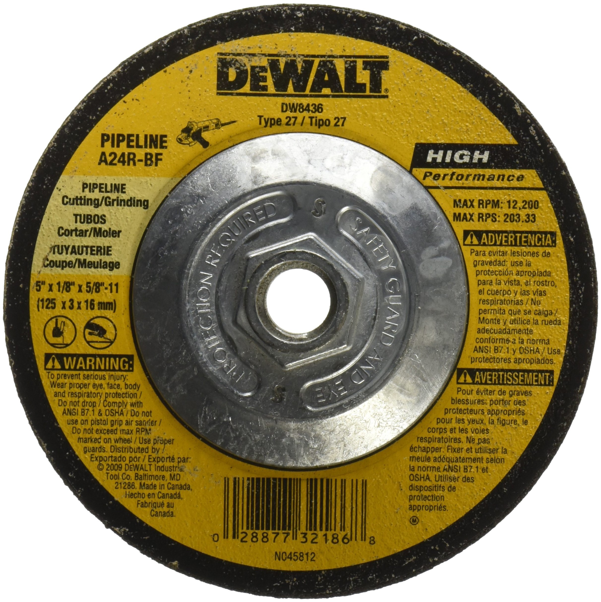 DeWalt DW8436 11 Pipeliner Cut/Grind Wheel - 5-Inch x 1/8-Inch x 5/8-Inch - Premium Abrasive Disc for Metal Cutting & Grinding - Ideal for Welding, Fabrication & Construction Projects